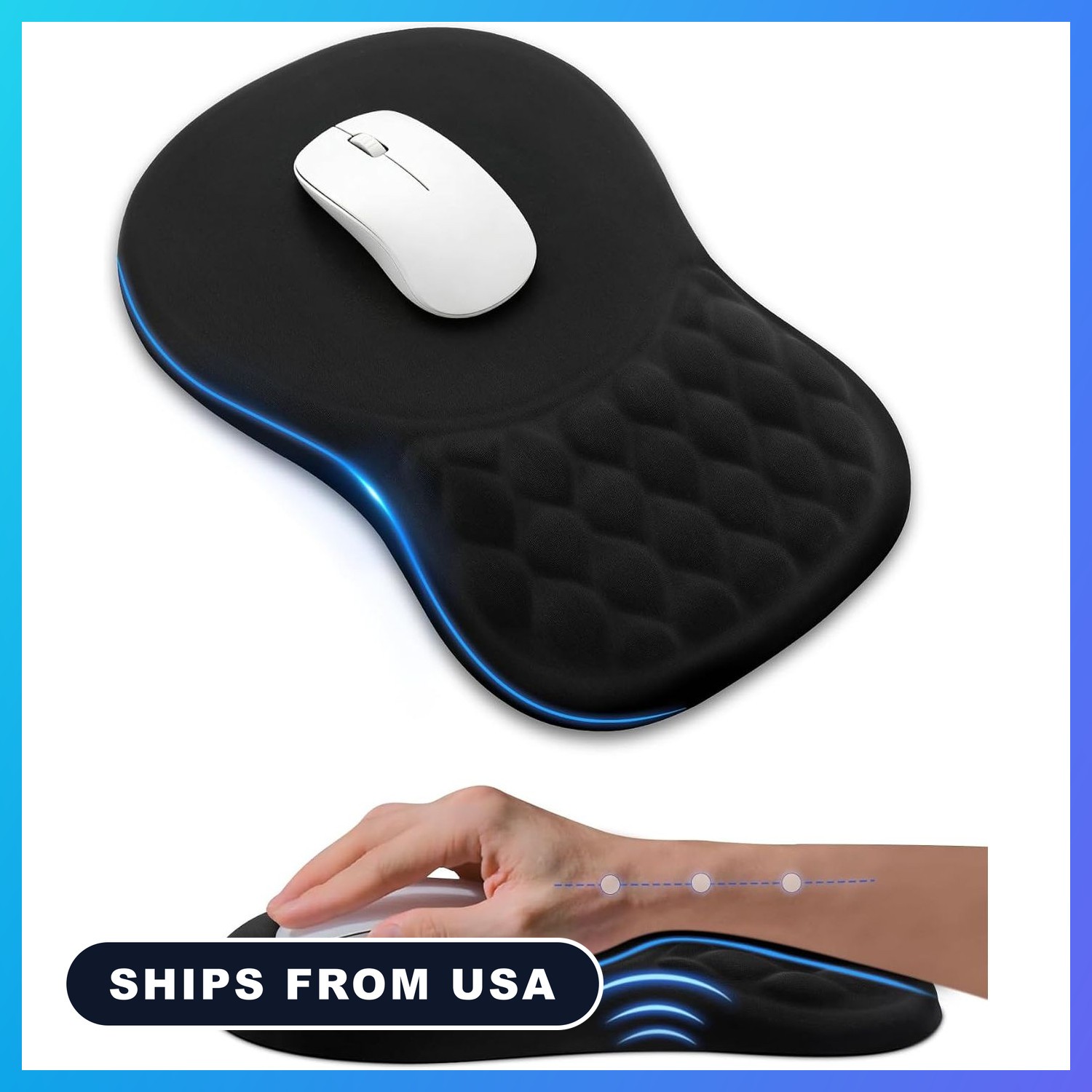 Ergonomic Mouse Pad with Sloped Memory Foam Wrist Rest (Black)