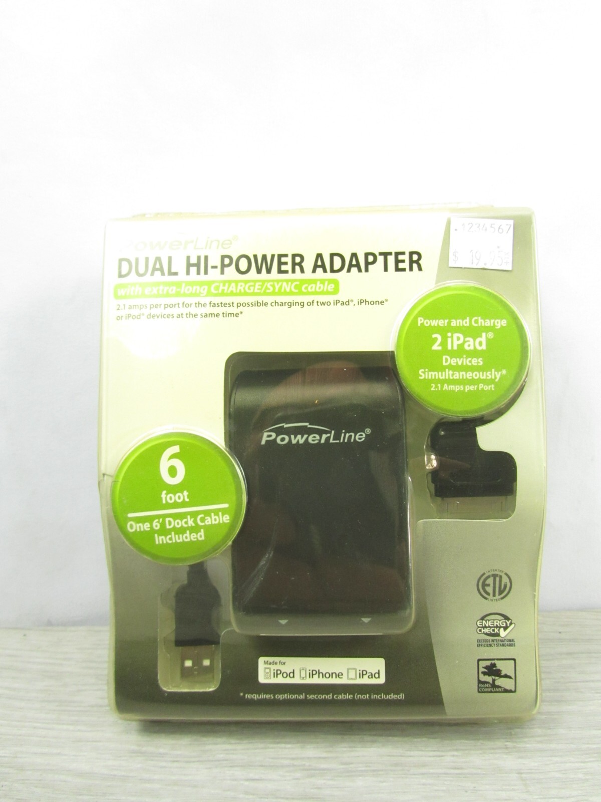 Powerline Dual Hi-Power 2 x 2.1a 2100ma Adapter for Apple Devices Black NEW