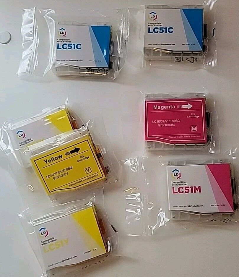GENUINE BROTHER LC51 2 CYAN 2 LC51M MAGENTA 2 LC51Y YELLOW INK Tanks catridges