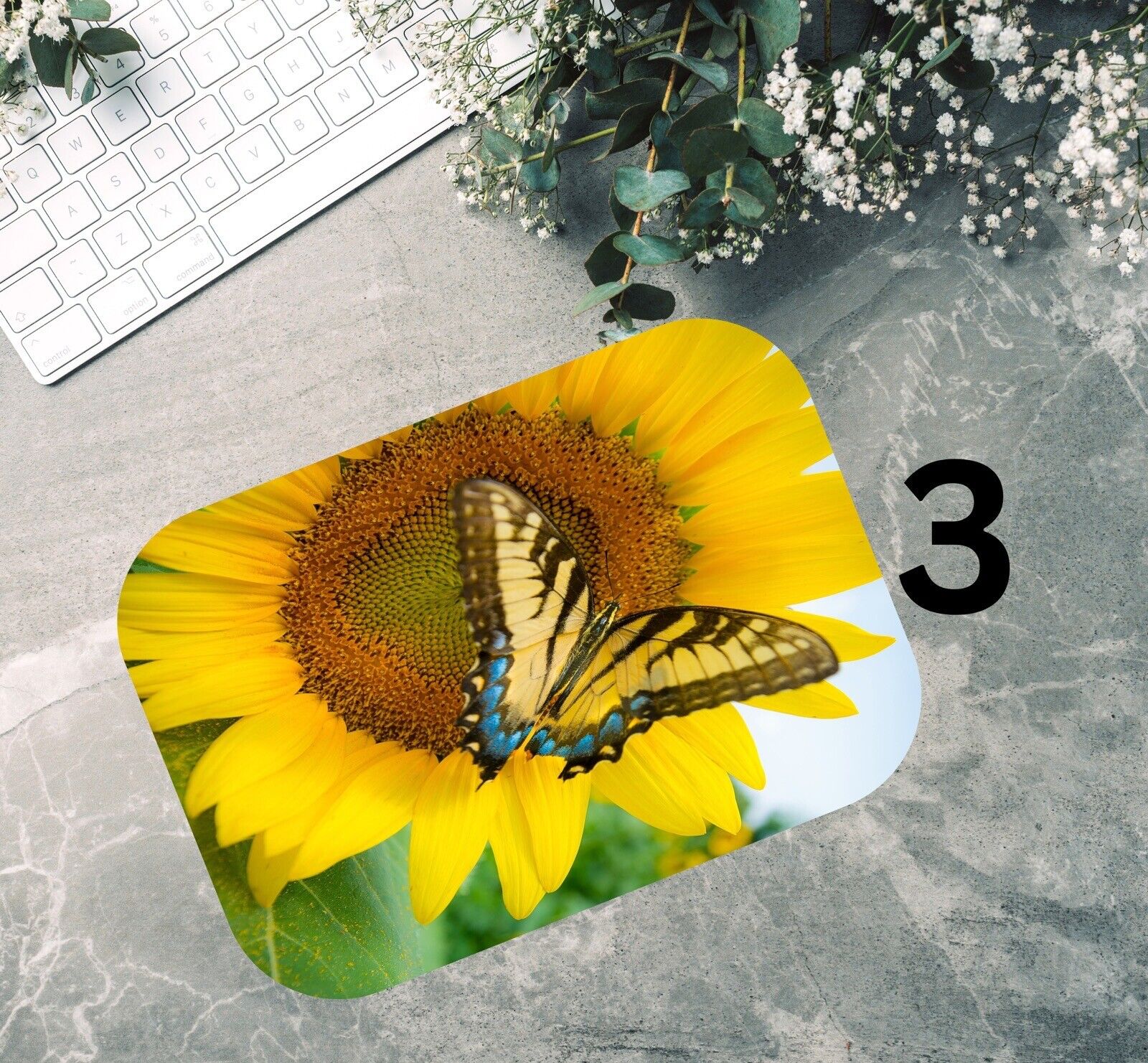 Sunflower Butterfly Mouse pad - Ships from USA - 9.25 X 7.75