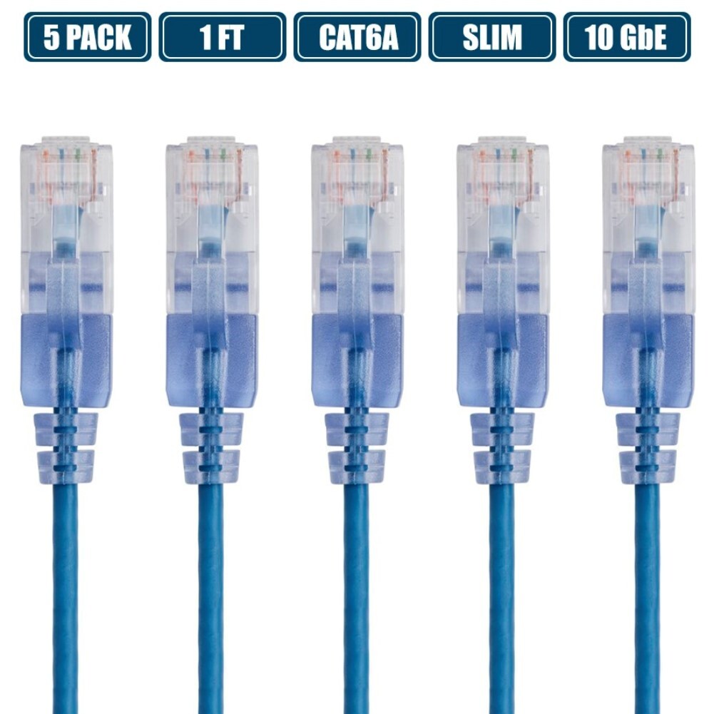 5x 1FT CAT6A RJ45 Ethernet LAN Network Patch Cable Slim Cord Router 30AWG BLUE