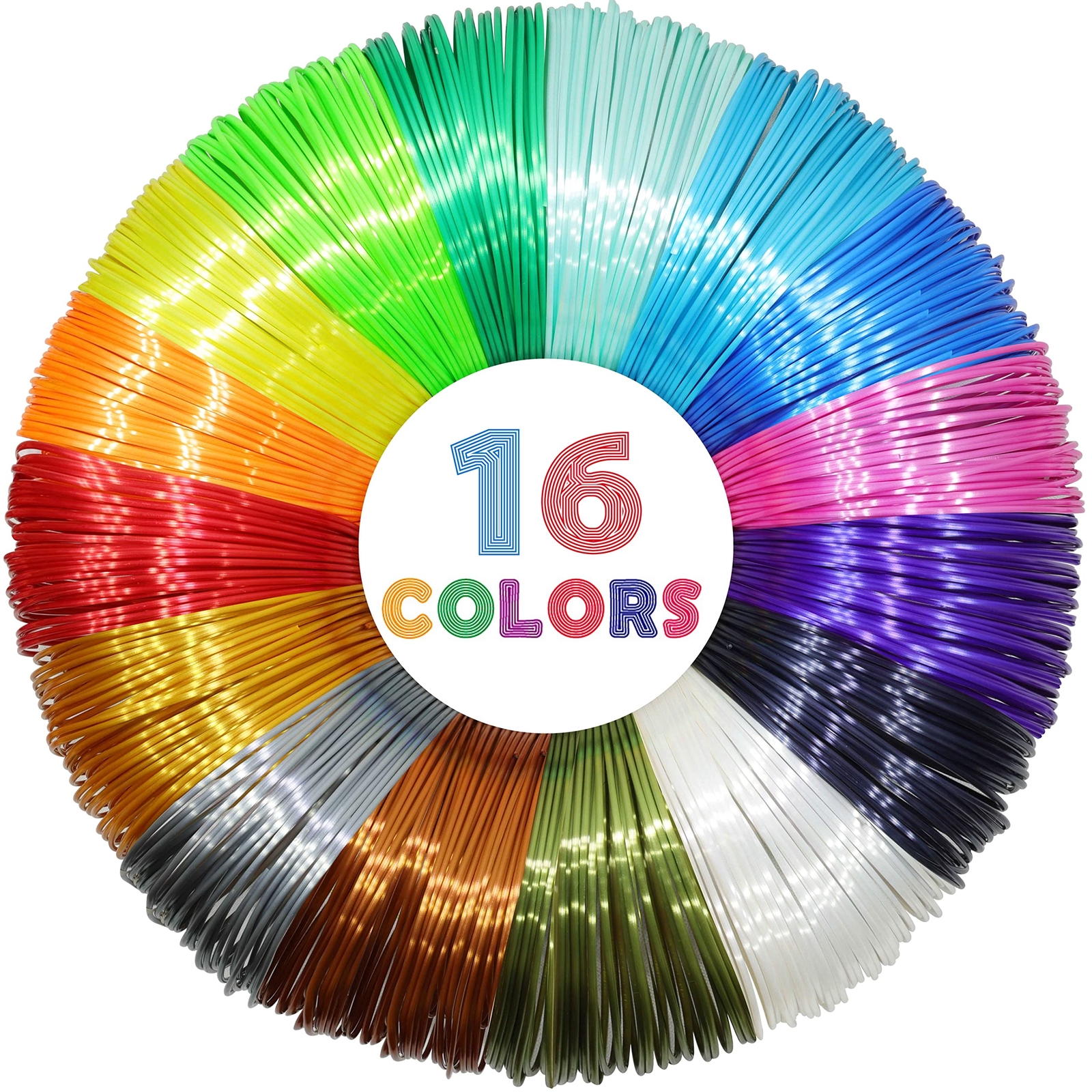 Silk Shiny PLA Filament Sample Set 16 Colors 64m 3D Printer Pen Refill Materials