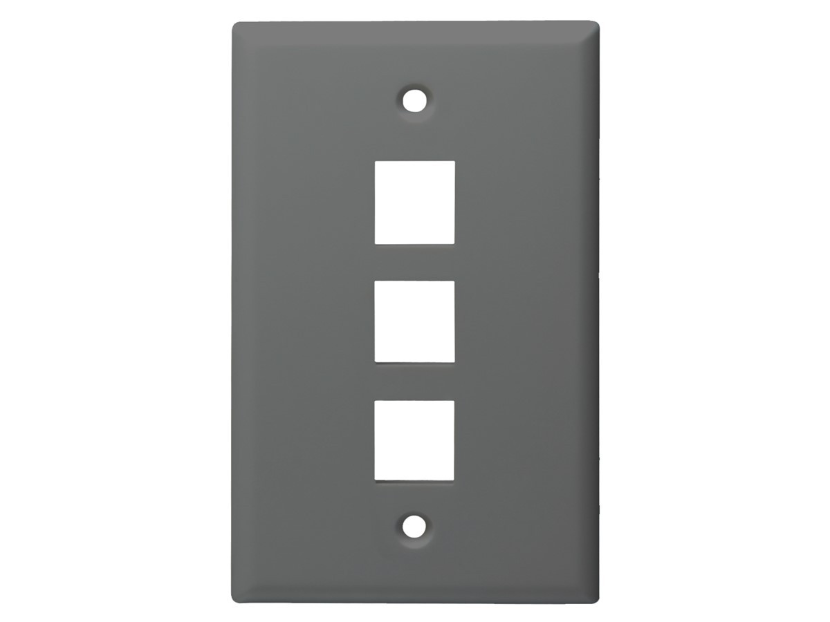 Monoprice Mid-Size Keystone Plate 3 Port, Gray, UL