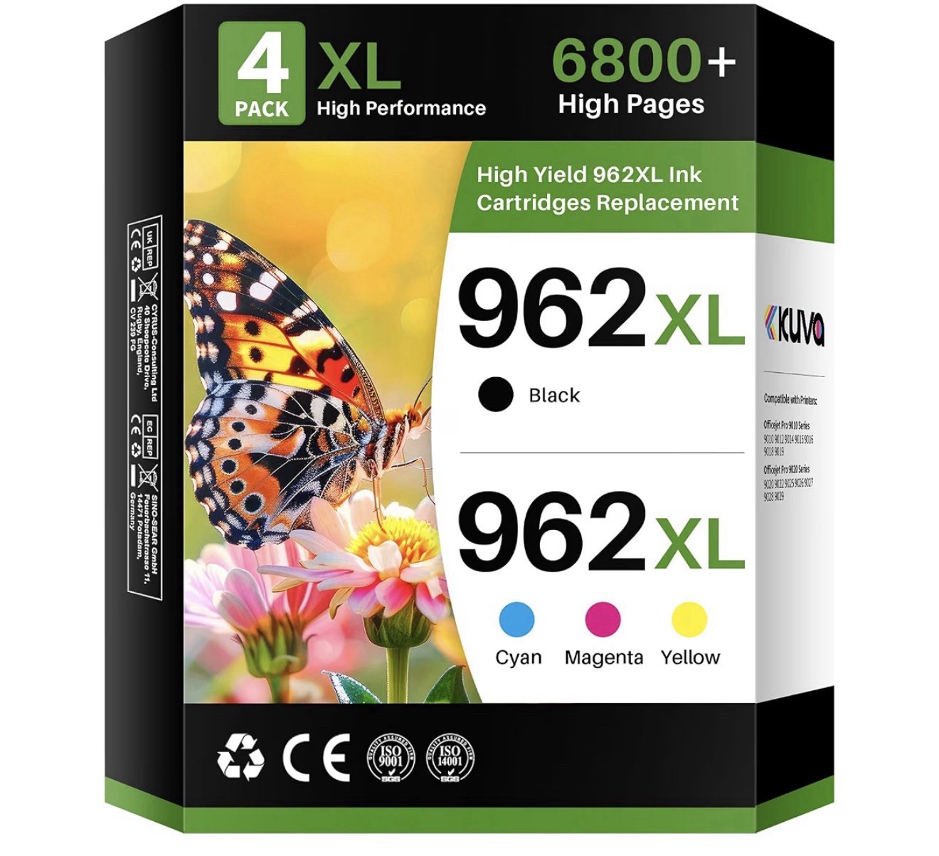 Reman 962XL Ink Cartridges Combo Pack 4-Pk V19.5.1 Chip for OfficeJet 9025e
