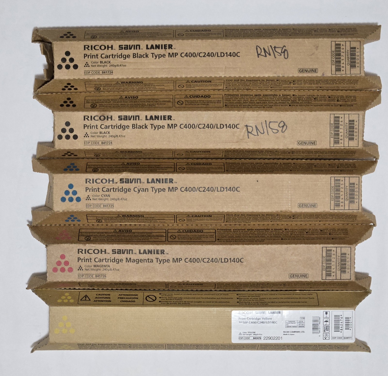 Ricoh 841724 Toner Set Cartridge Ricoh Aficio MP C400 2x Black, CMY NEW