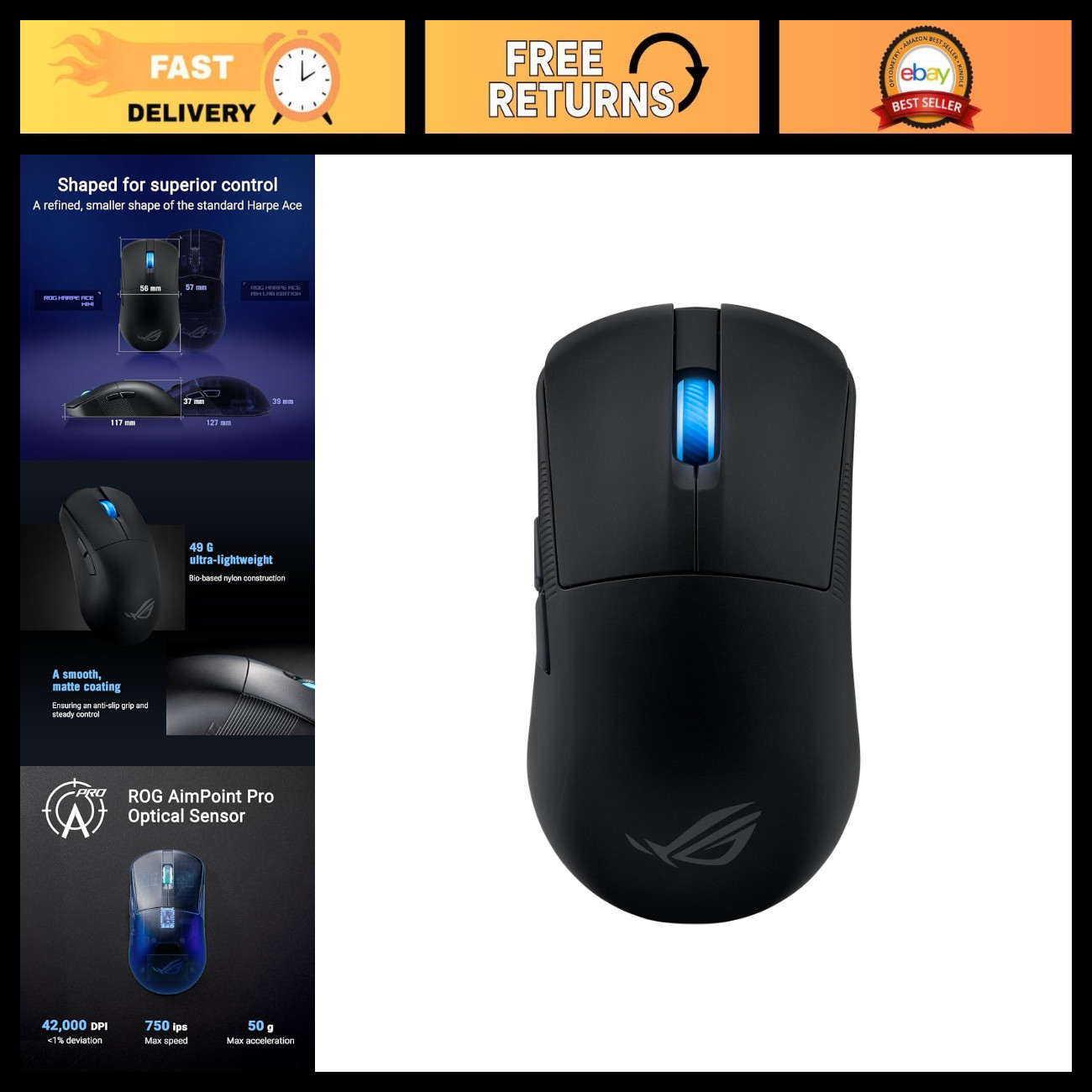 Wireless Mini Gaming Mouse - Lightweight 49g, Tri-Mode Connectivity, 36K DPI, 10