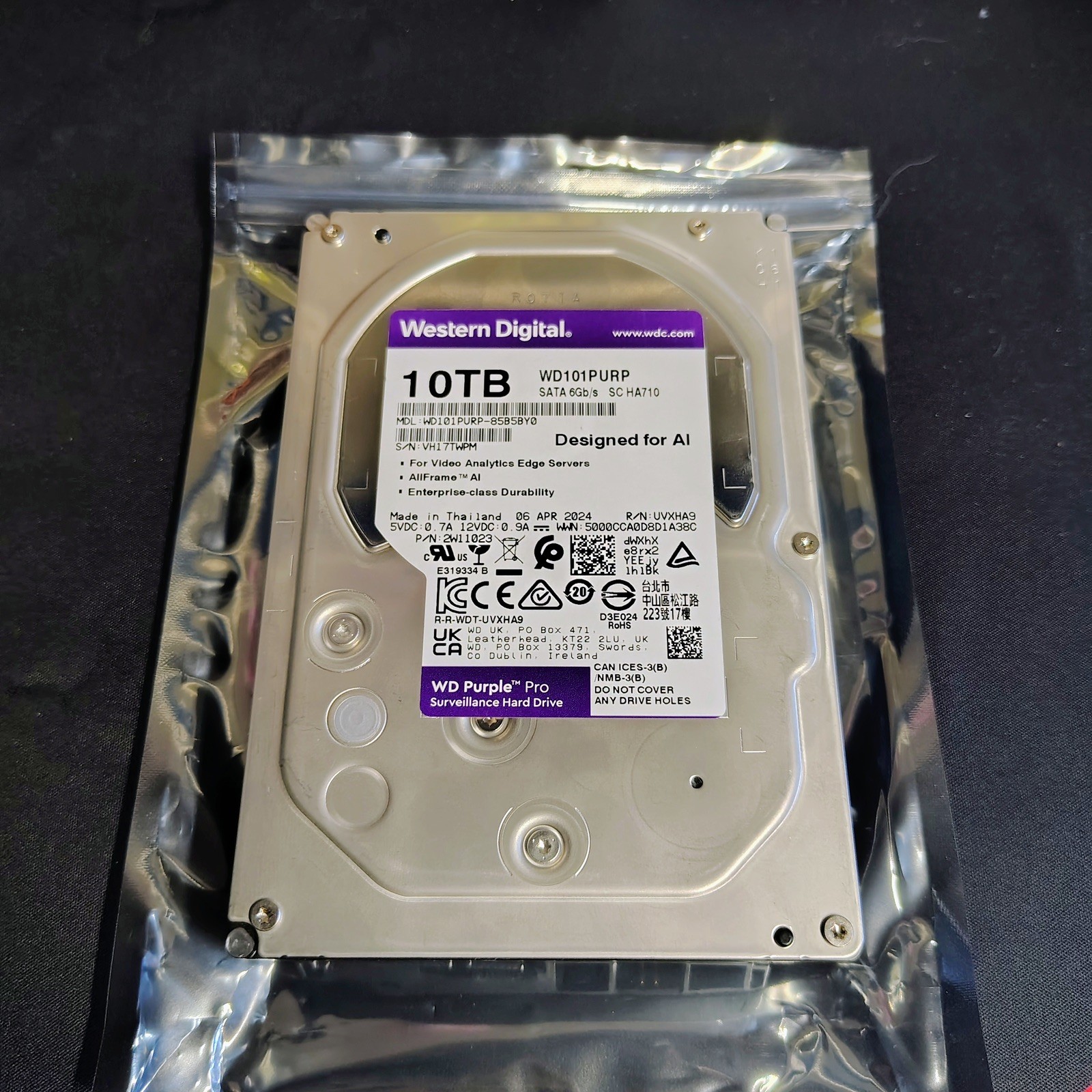 WD Purple Pro 10TB 7200 RPM 256MB Cache SATA 6.0Gb/s 3.5" Hard Drives -