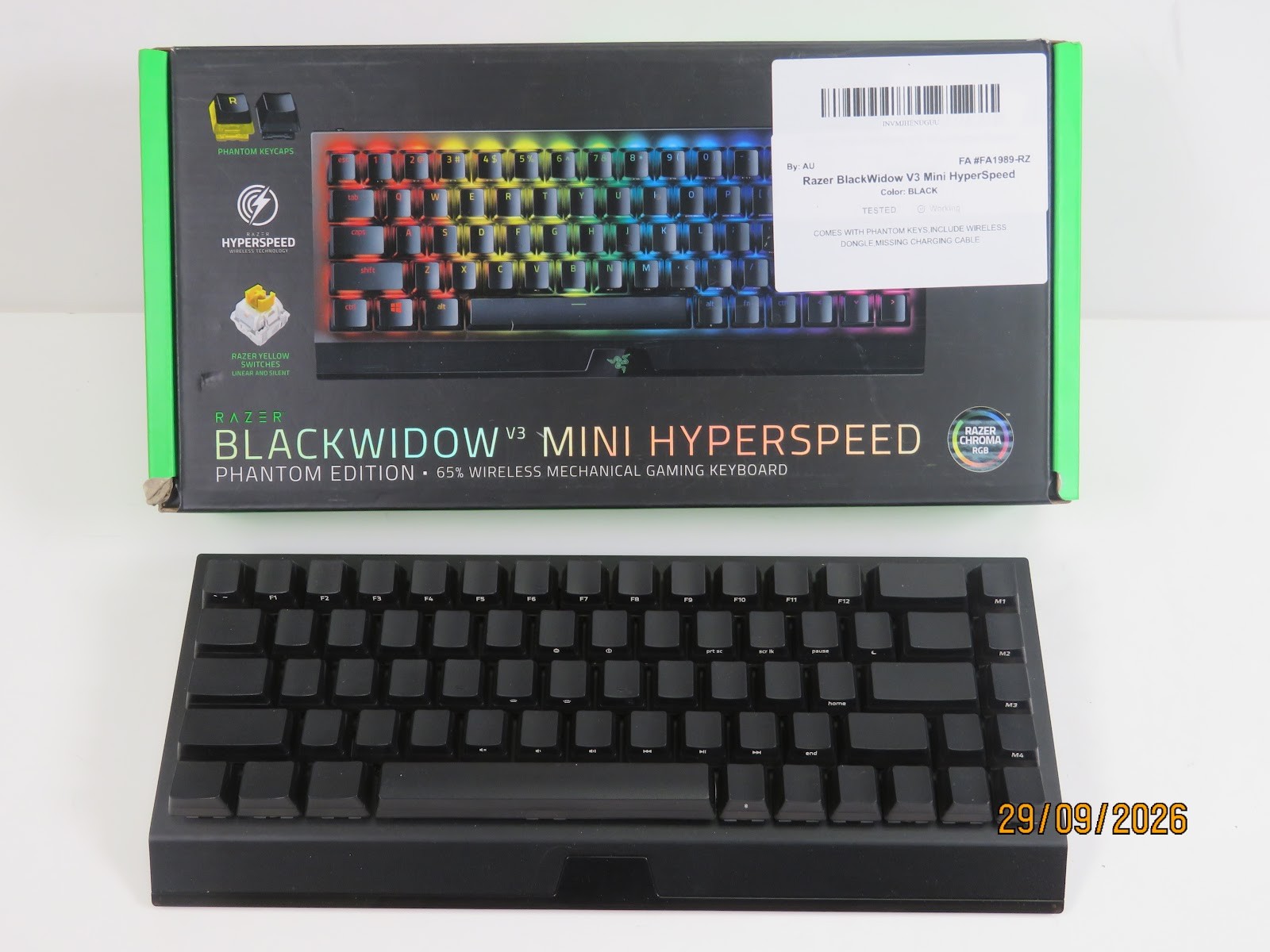 Razer BlackWidow V3 Mini HyperSpeed Wireless 65% Gaming Keyboard - FA1989