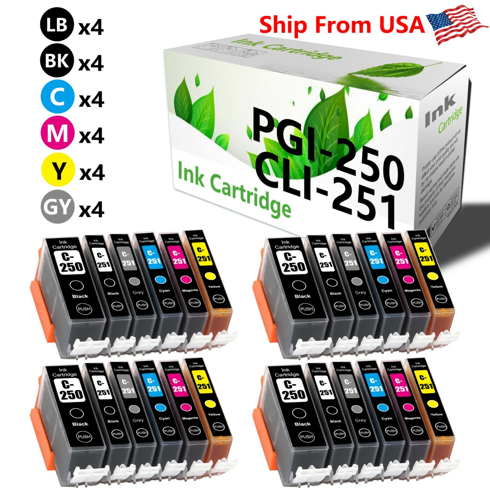 24 PK PGI-250 XL CLI-251 XL Ink Cartridge for PIXMA MG7520 Printer