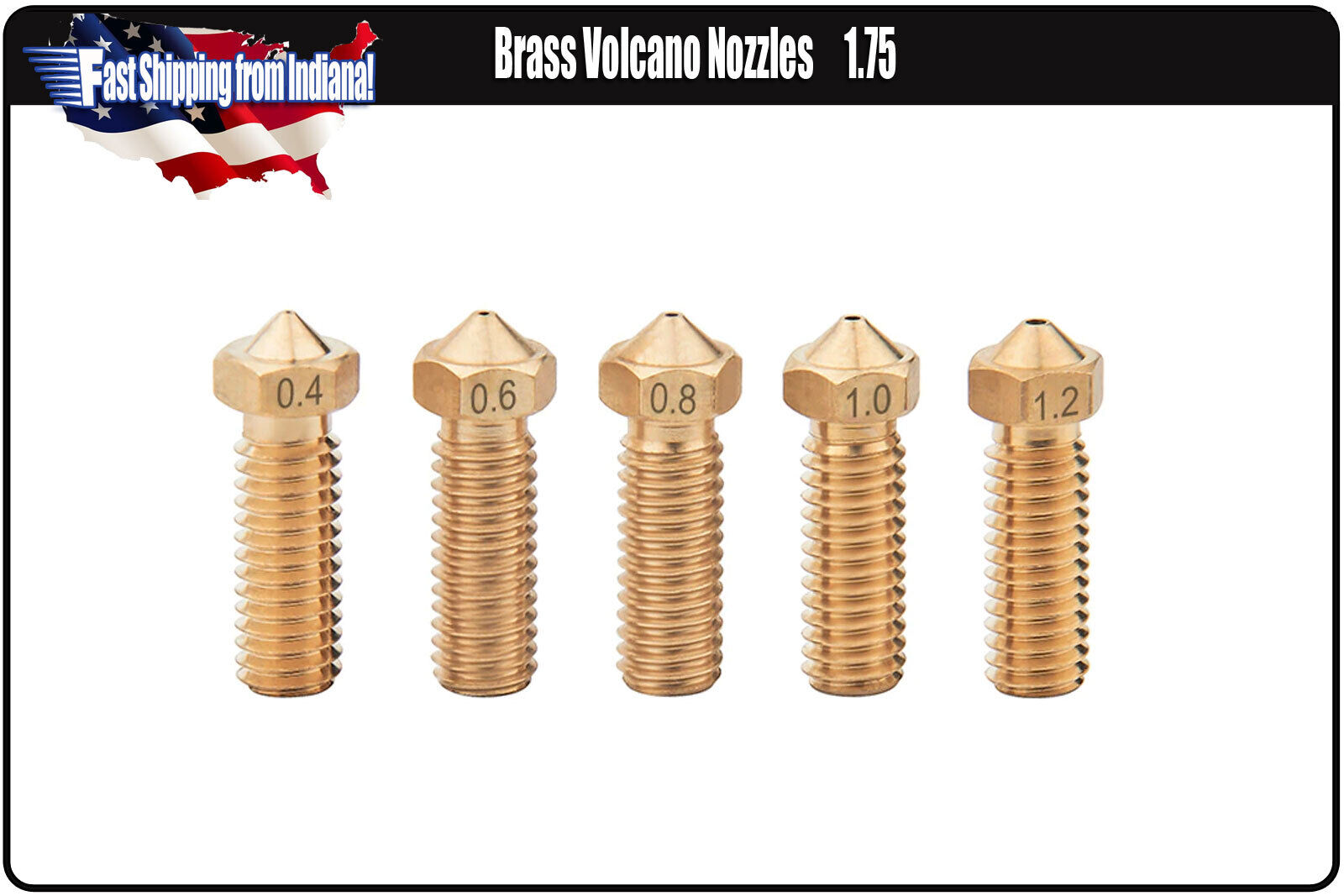 Volcano Nozzle Brass - 5x, 1.75 Filament - 0.3/0.4/0.6/0.8/1.0/1.2