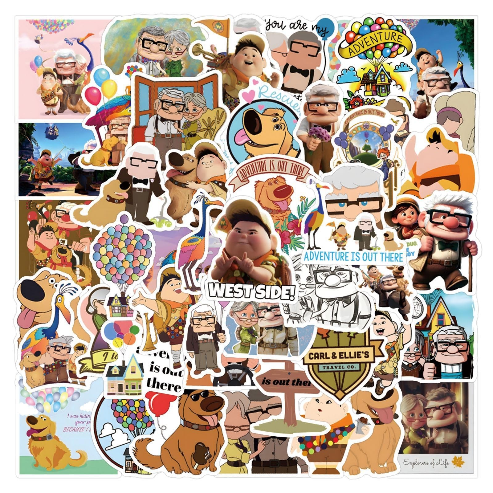 50Pcs Pixar UP Stickers Pack Waterproof Sticker Cartoon Film Decals Up