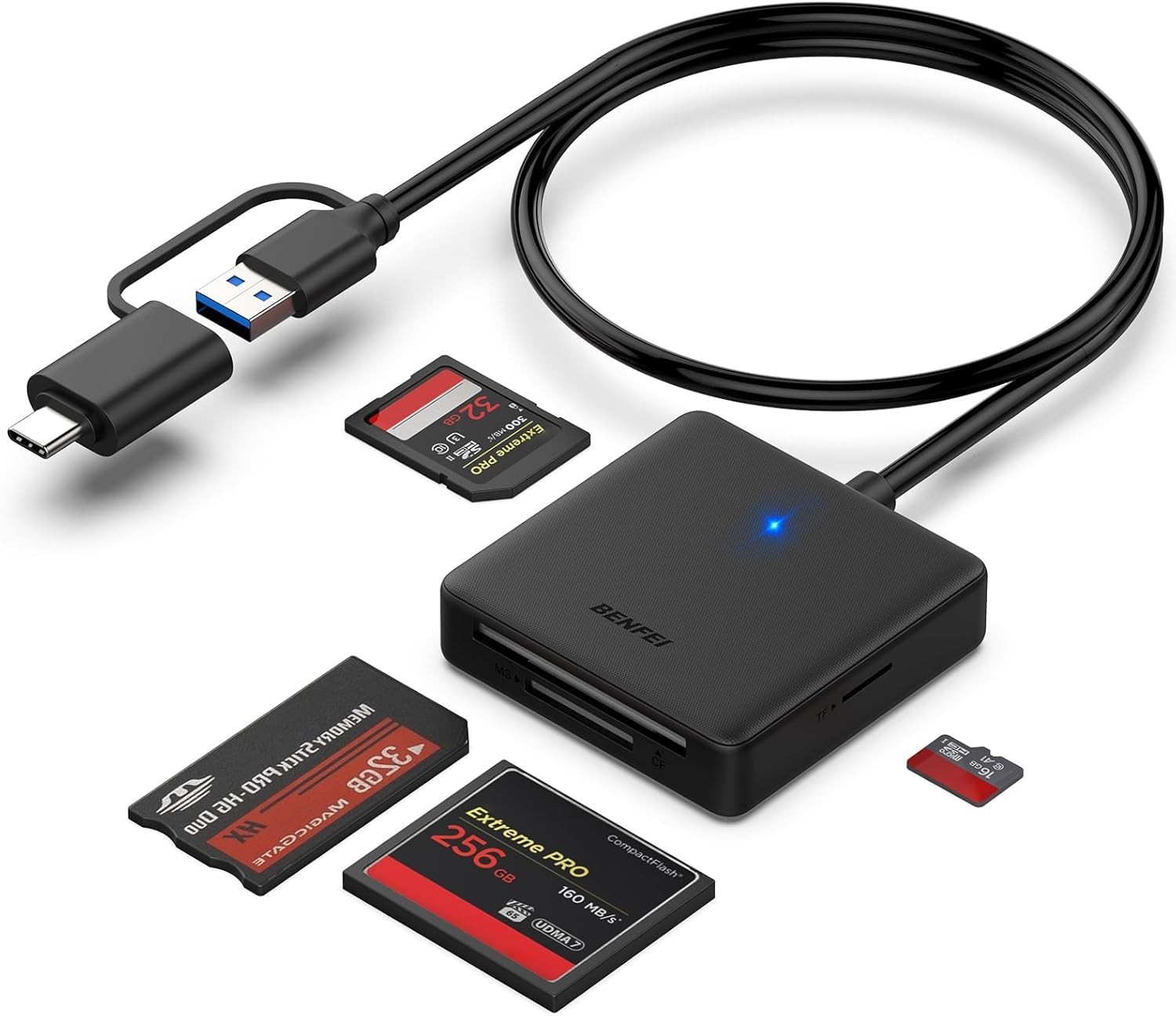 Share Memory Card Reader, Benfei 4In1 Usb 3.0 And Usb-c To Sd Micro Sd Ms Cf