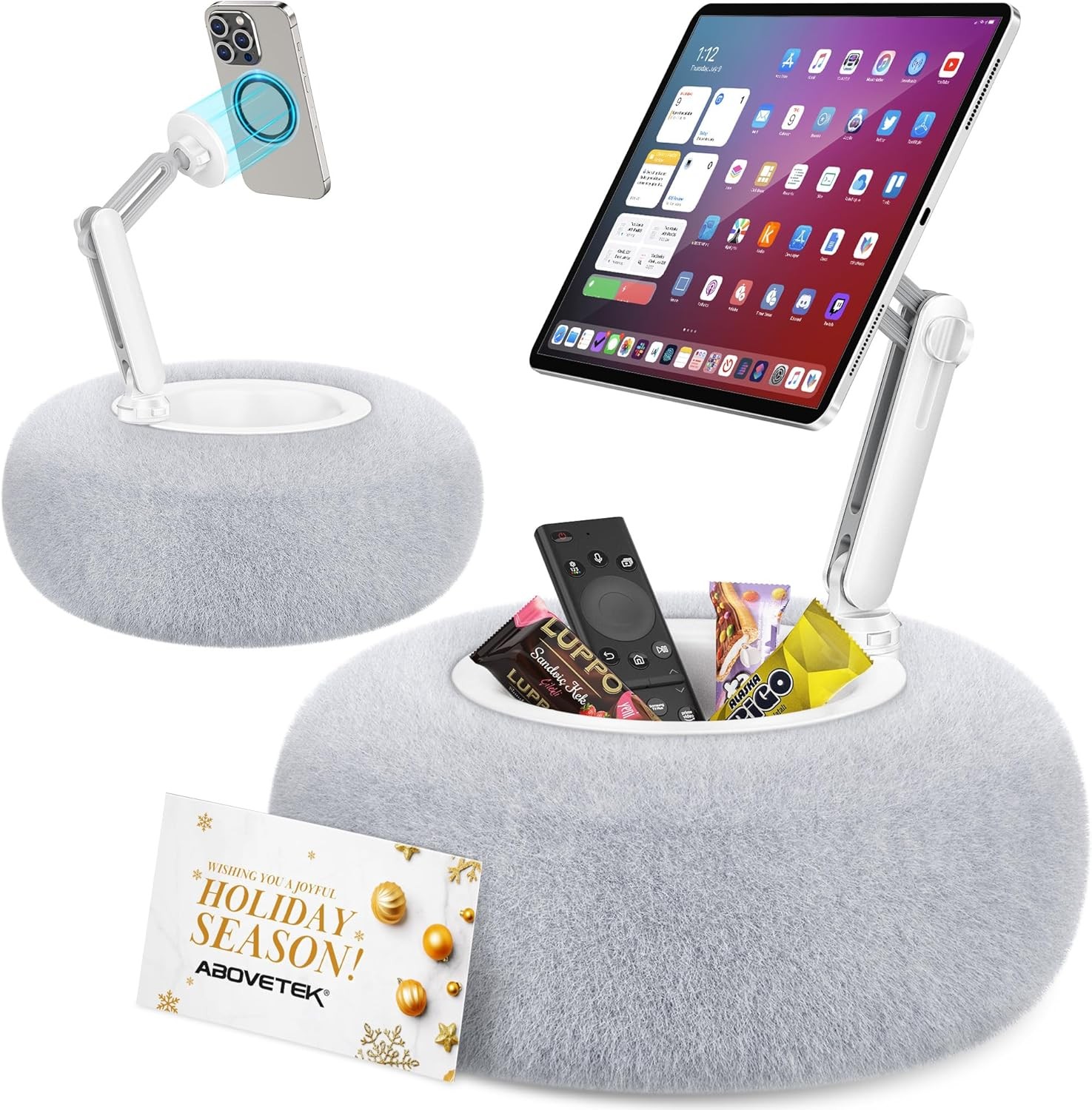 Magnetic Pillow Stand, Magnetic iPad Holder for Bed with Snack Bowl, 360°
