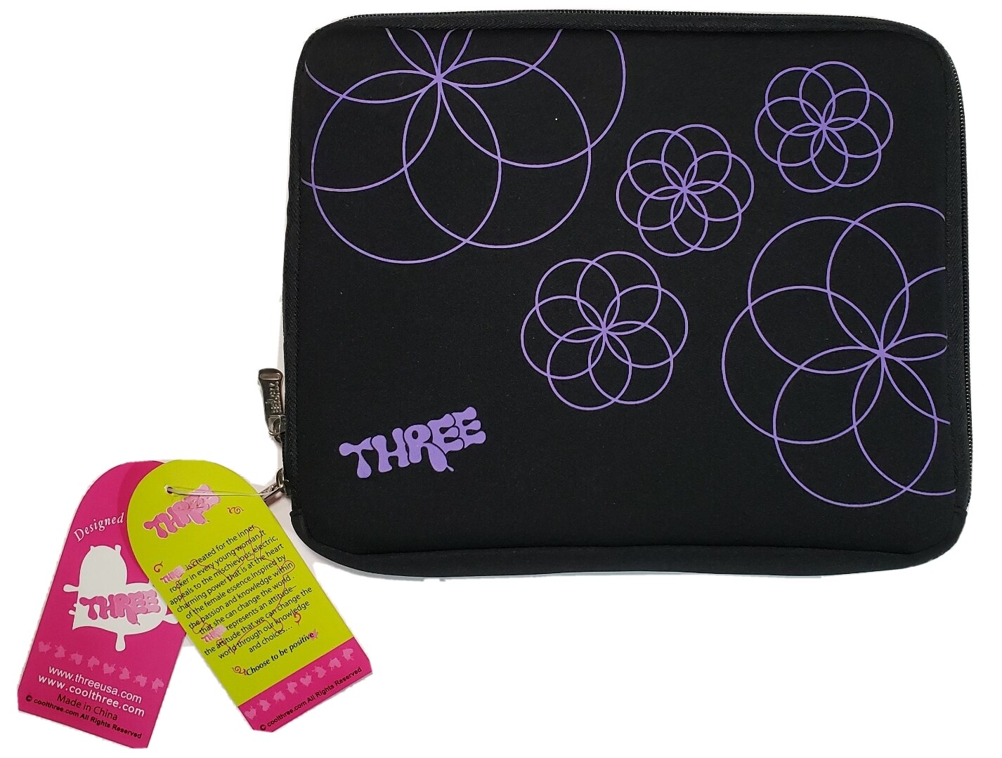 NWT Laptop iPad Tablet Case Sleeve COOL THREE Chic Flower Neoprene  Padded Zip
