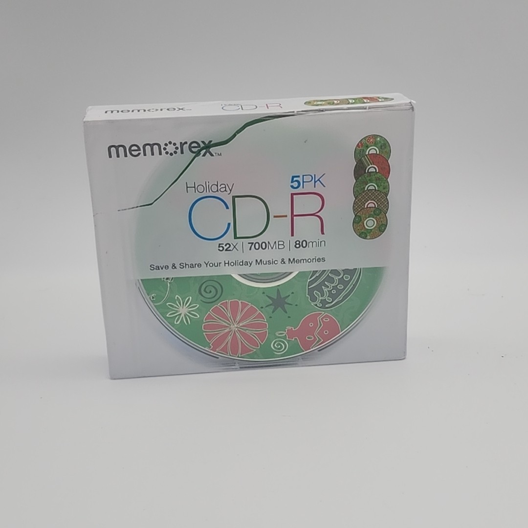 MEMOREX™ 5 Pack of CD-R Blanks w/ Cases Christmas Holiday Designs  New Sealed X2