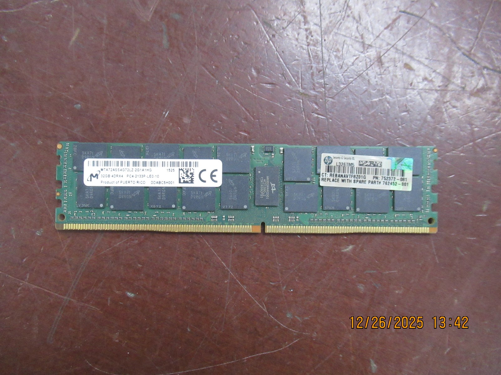 Micron 32GB 4DRX4 DDR4 PC4-2133P Server Memory RAM  MTA72ASS4G72LZ-2G1A1HG