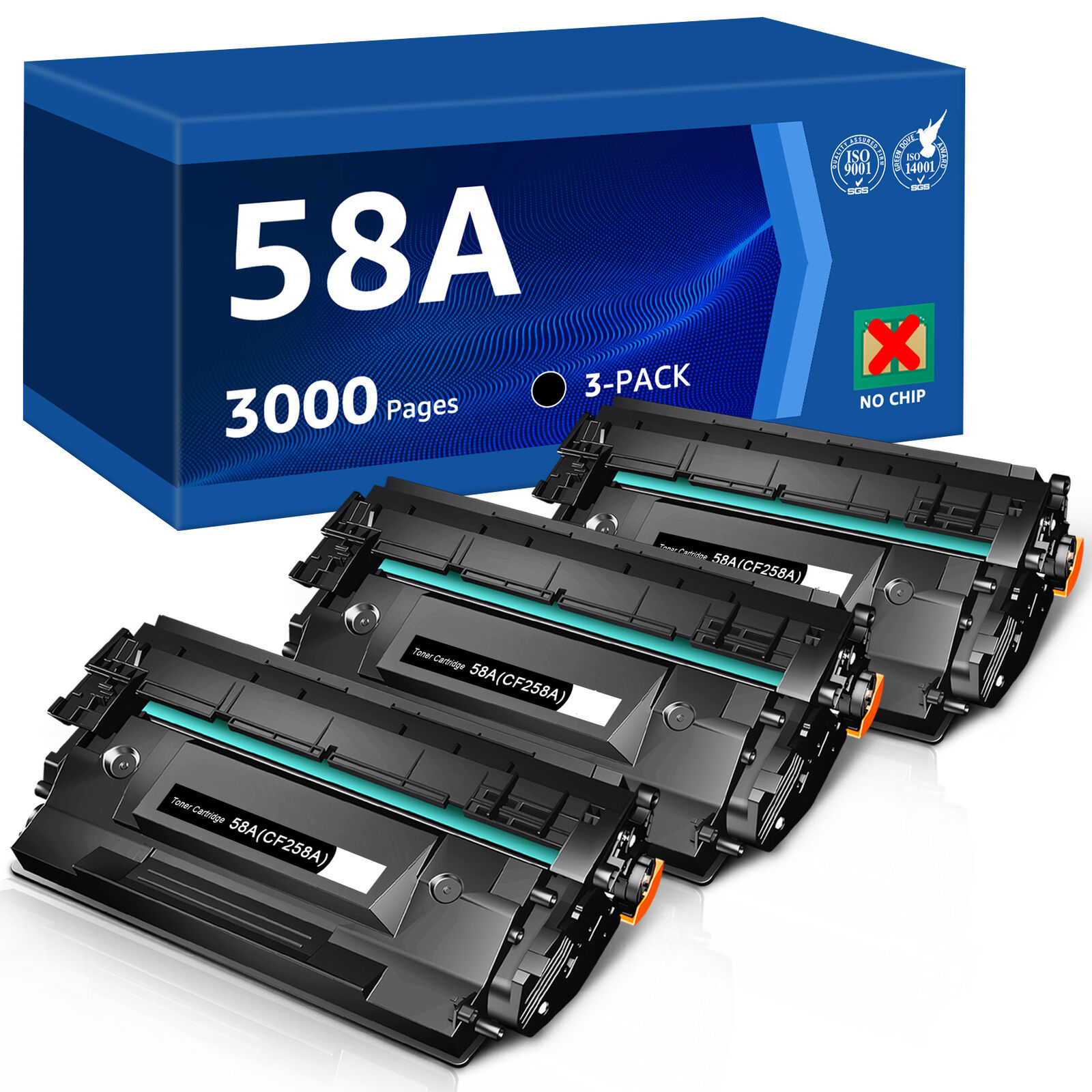 3x 58A Toner Cartridge compatible with HP CF258A No Chip M404dn M404dw M304