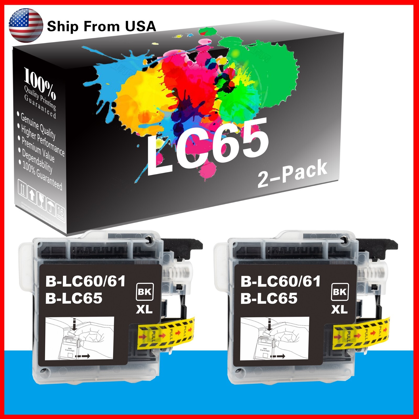 2PK LC65 LC65XL Ink Cartridge for DCP-J140W Printer