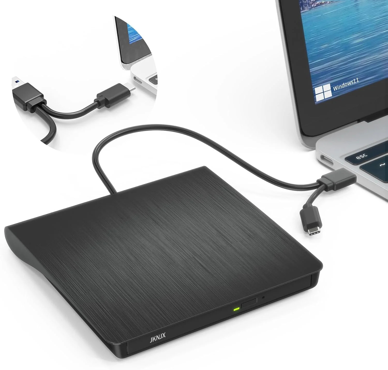 External DVD CD Drive Burner, USB 3.0 & Type-C, Slim Portable Optical Writer
