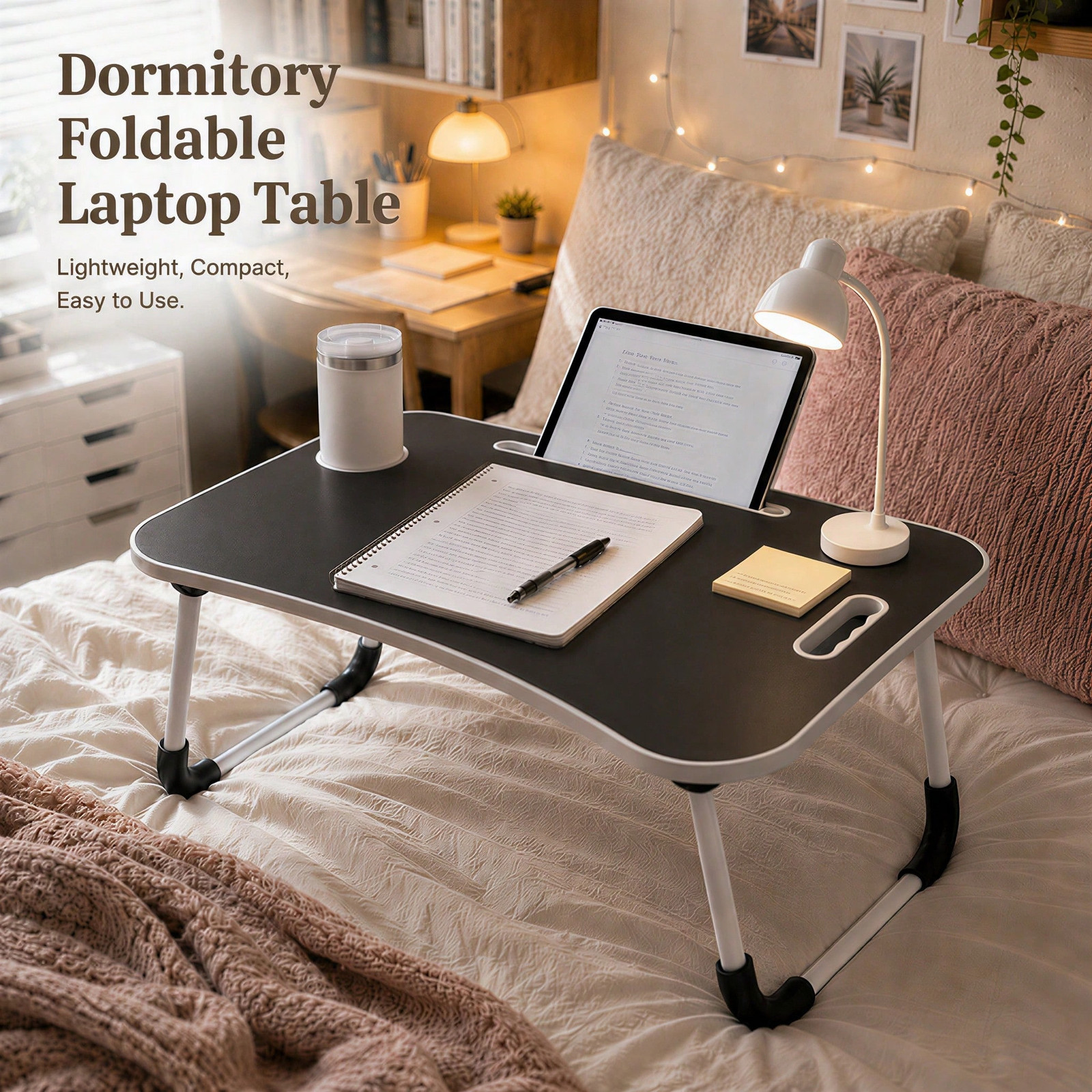 Multi-Purpose Foldable Lap Desk Bed Tray Table Cup Holder Tablet Slot