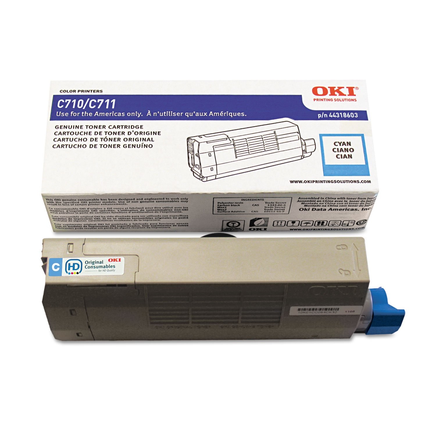 Okidata 44318603 C711 Toner Cartridge (Cyan) in Retail Packaging Cyan