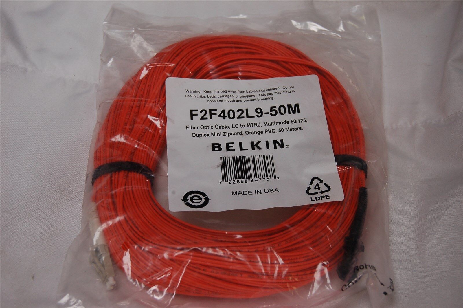 Belkin Fiber Cable LC to MTRJ, Multimode 50/125, Duplex Orange 50M  F2F402L9-50M