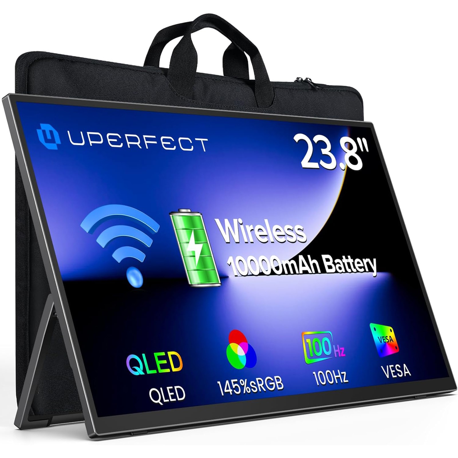 UPERFECT 23.8" 1080P 100Hz Wireless Battery Portable Monitor QLED Gaming Monitor
