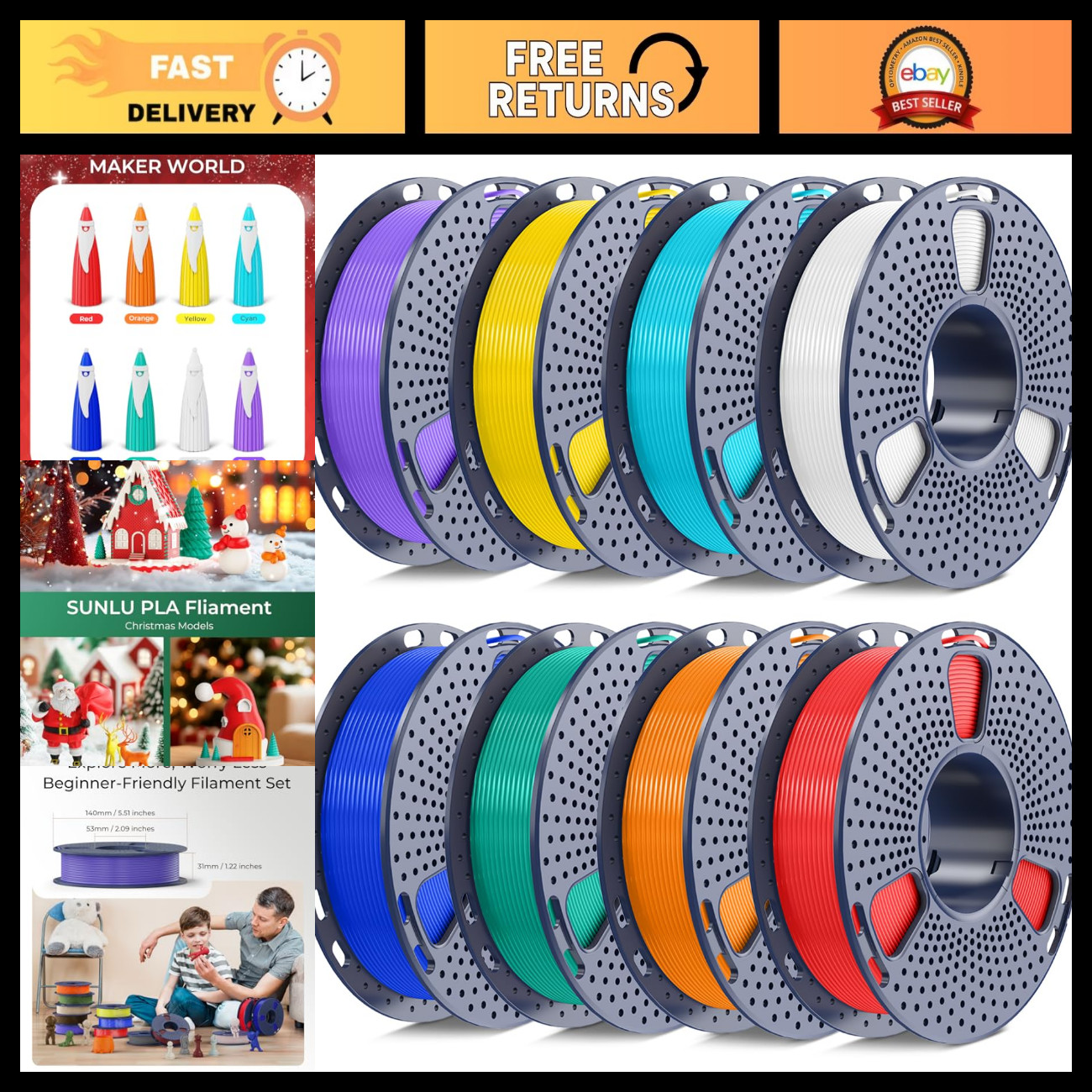 1.75mm PLA Filament 250g Spool Bundle for 3D Printing - High-Quality, Eco-Friend