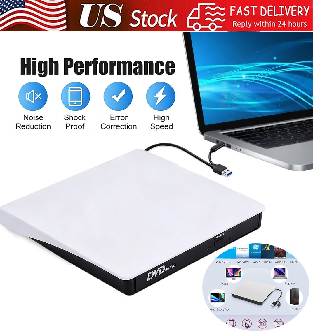 Slim External CD DVD Drive USB 3.0 Disc Player Burner Writer For Laptop PC Mac