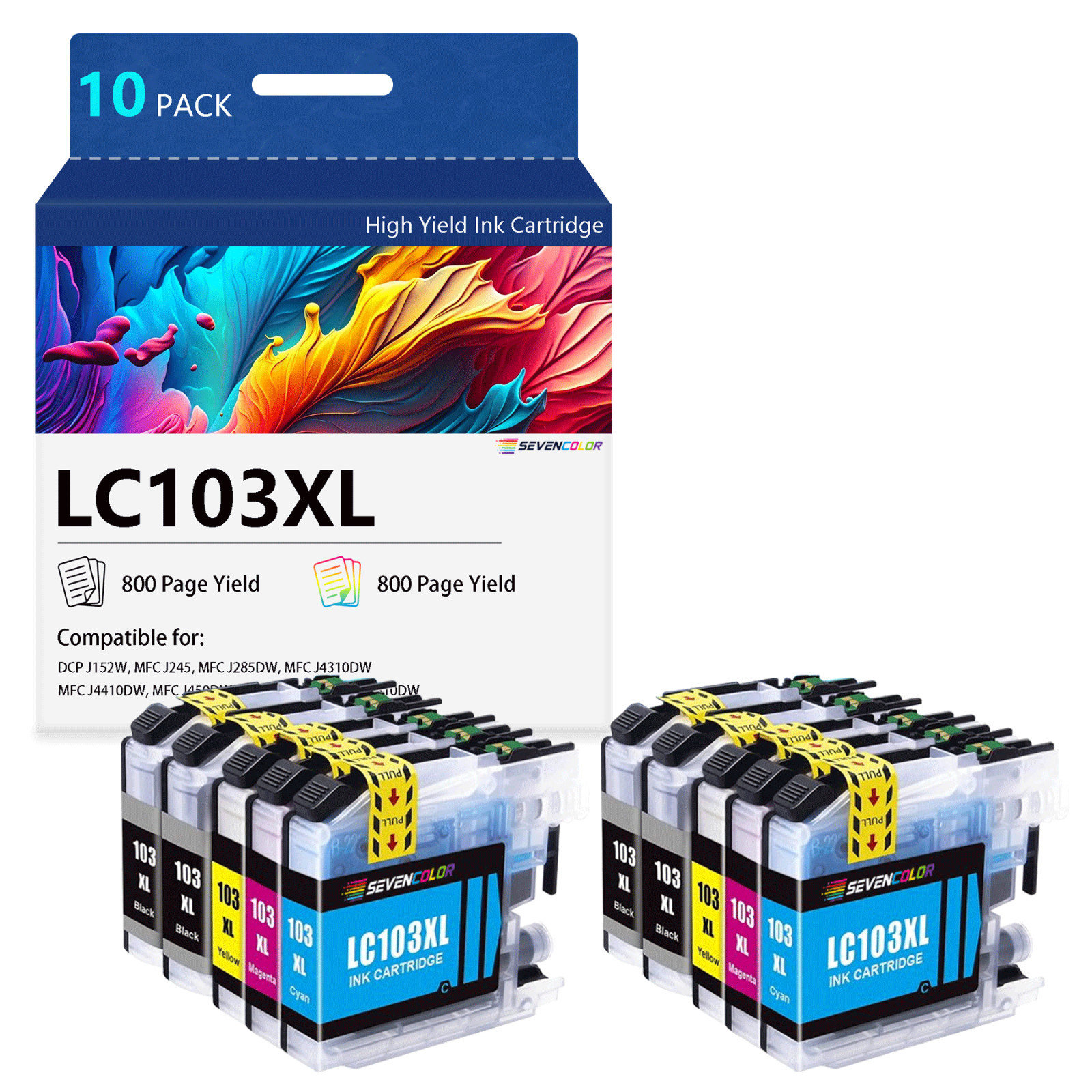 LC103XL High Yield Ink Cartridges set, 10-Pack | 4BK/2C/2M/2Y, Each 800 Pages