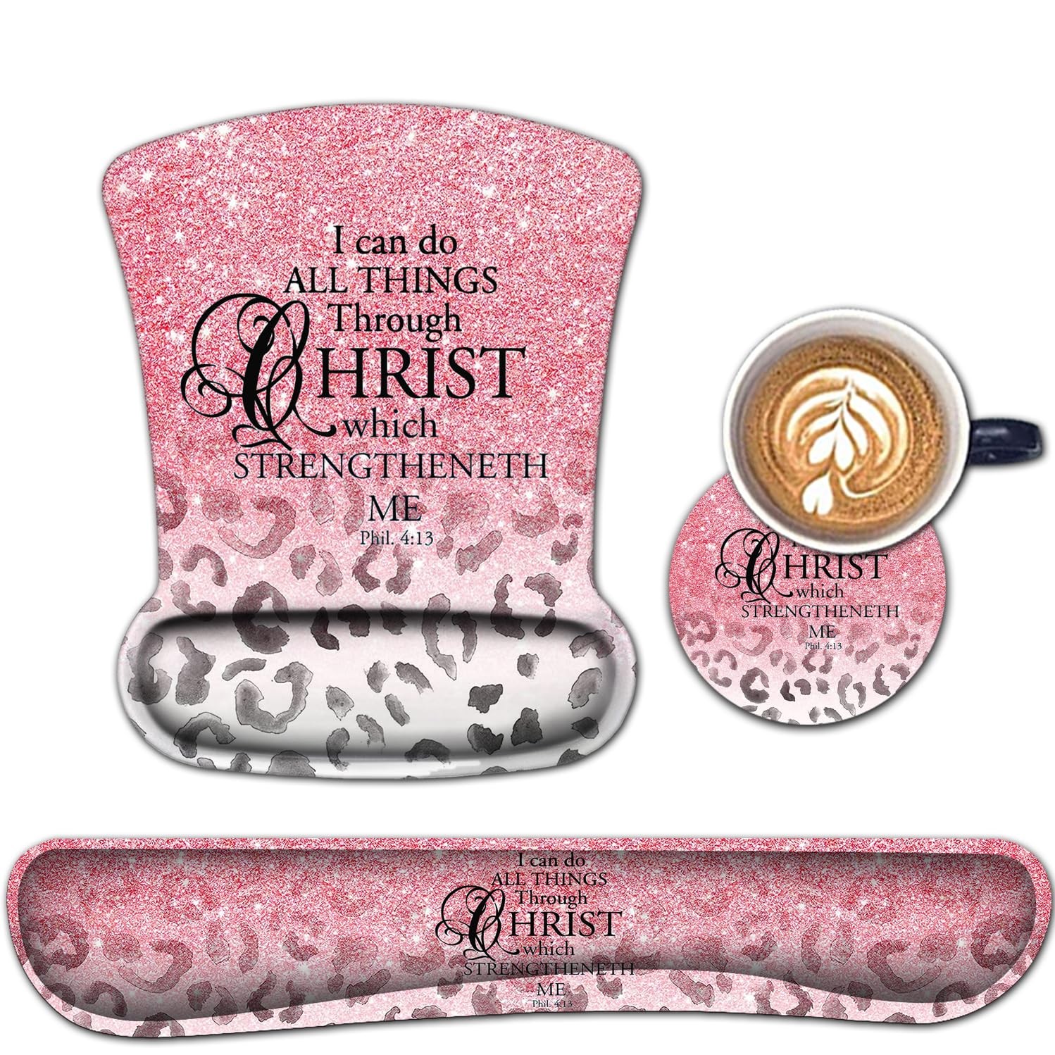Mouse Pad Wrist Support Keyboard Wrist Rest Set Pink Leopard Print Mat