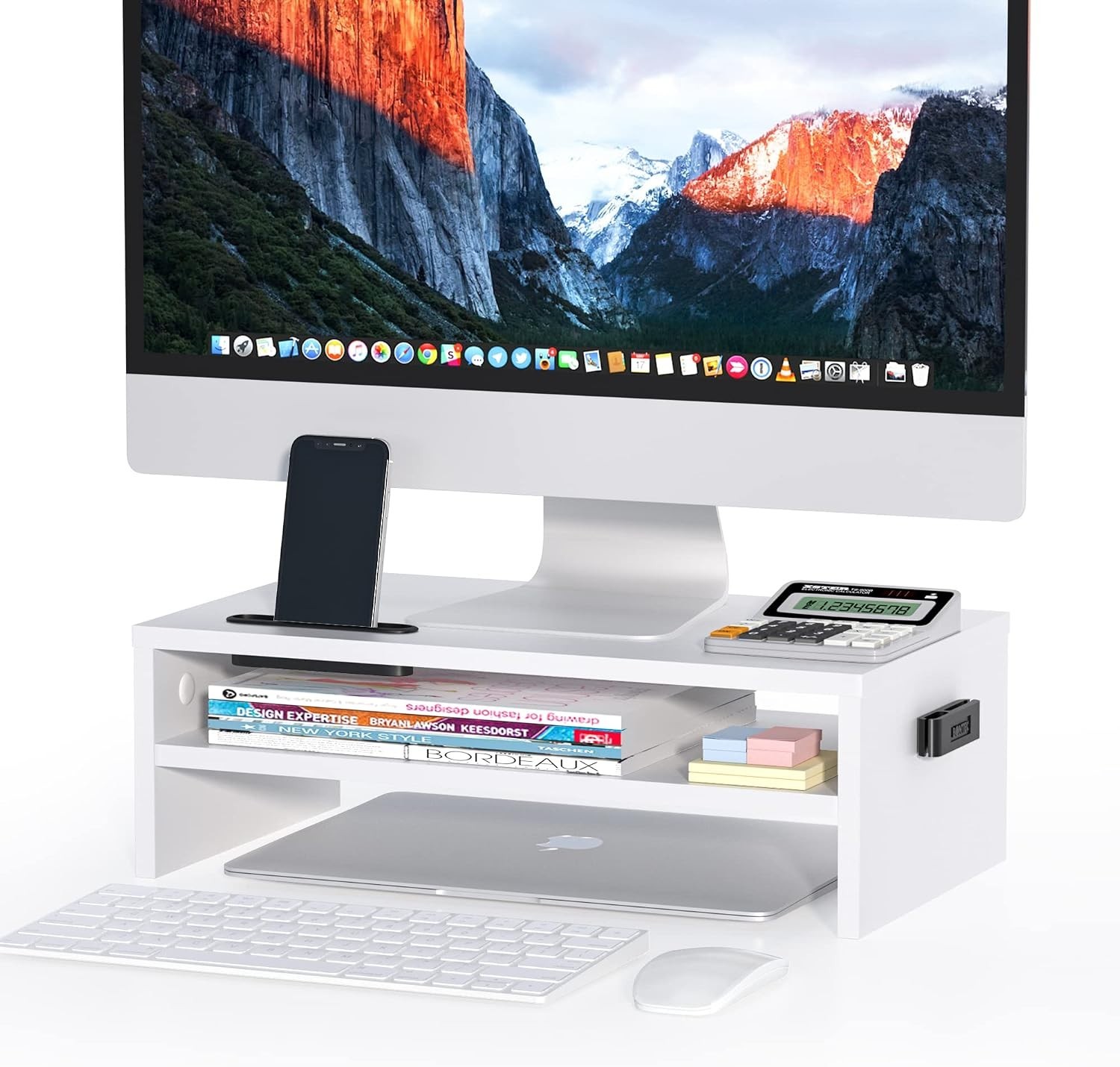 Elegant Ergonomic 2-Tier Wooden Monitor Stand Riser - 16.5 Inch, White Finish