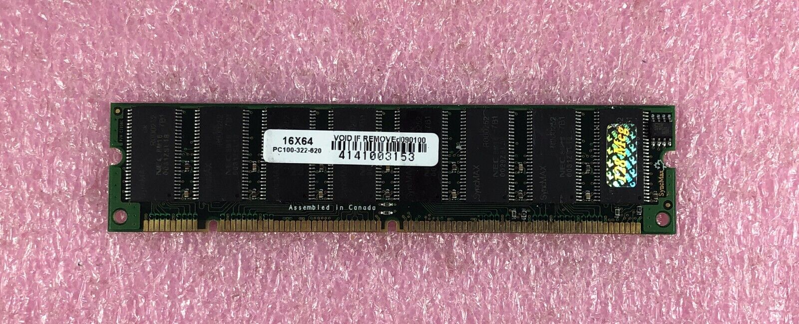 1 x 128MB NEC PC-100 NON-ECC MEMORY SDRAM - P/N: PC-100-322-620