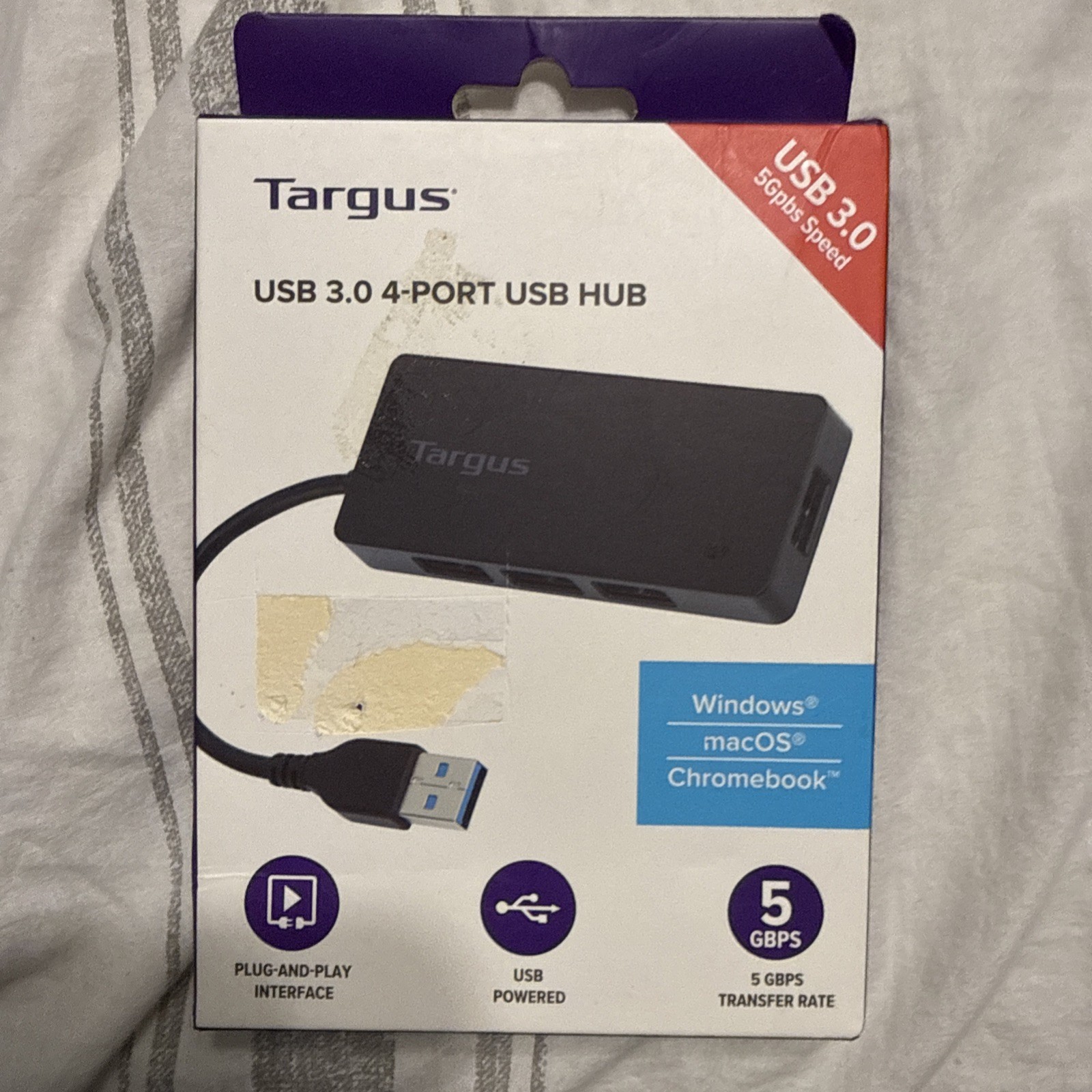 Targus USB 3.0 4-Port USB Hub - Black - NEW