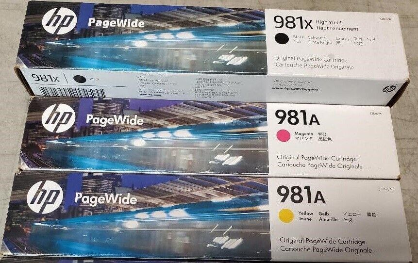 Set of 3 Genuine  Sealed HP 981X Blk 981 Mag Yel Inks 2021-2024 NEW GEN (NO CYN)