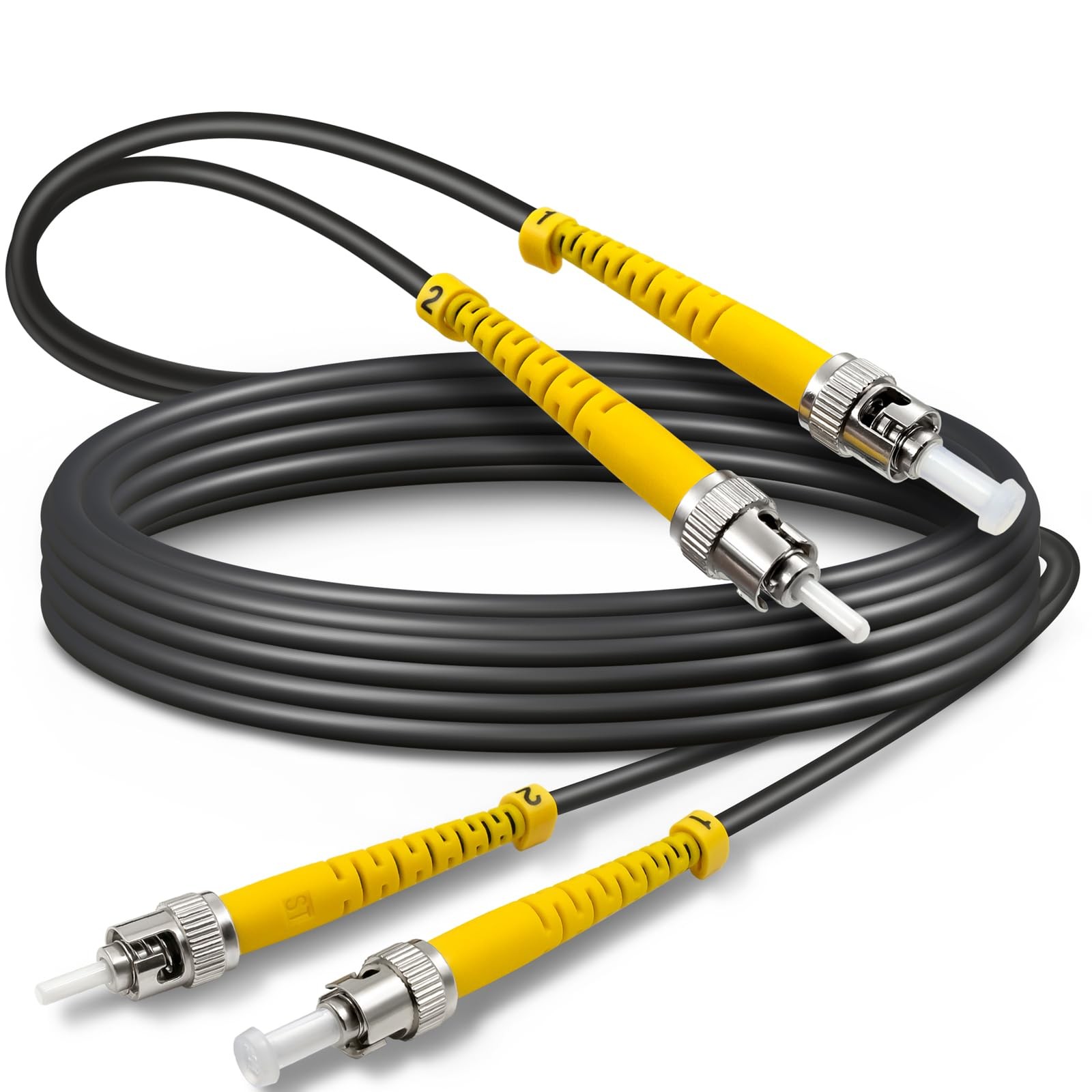 1 PCS 30ft Black Armored OS2 ST To ST Single Mode Fiber Optic Patch Cable