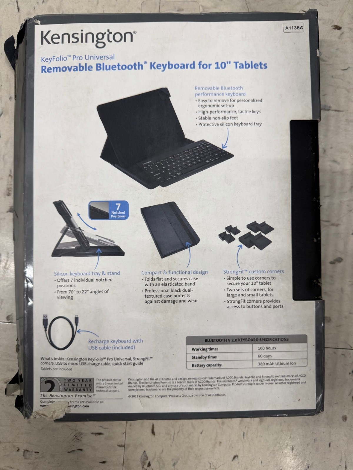 Kensington KeyFolio Pro Universal Bluetooth Keyboard Case 10" Tablet Open Box