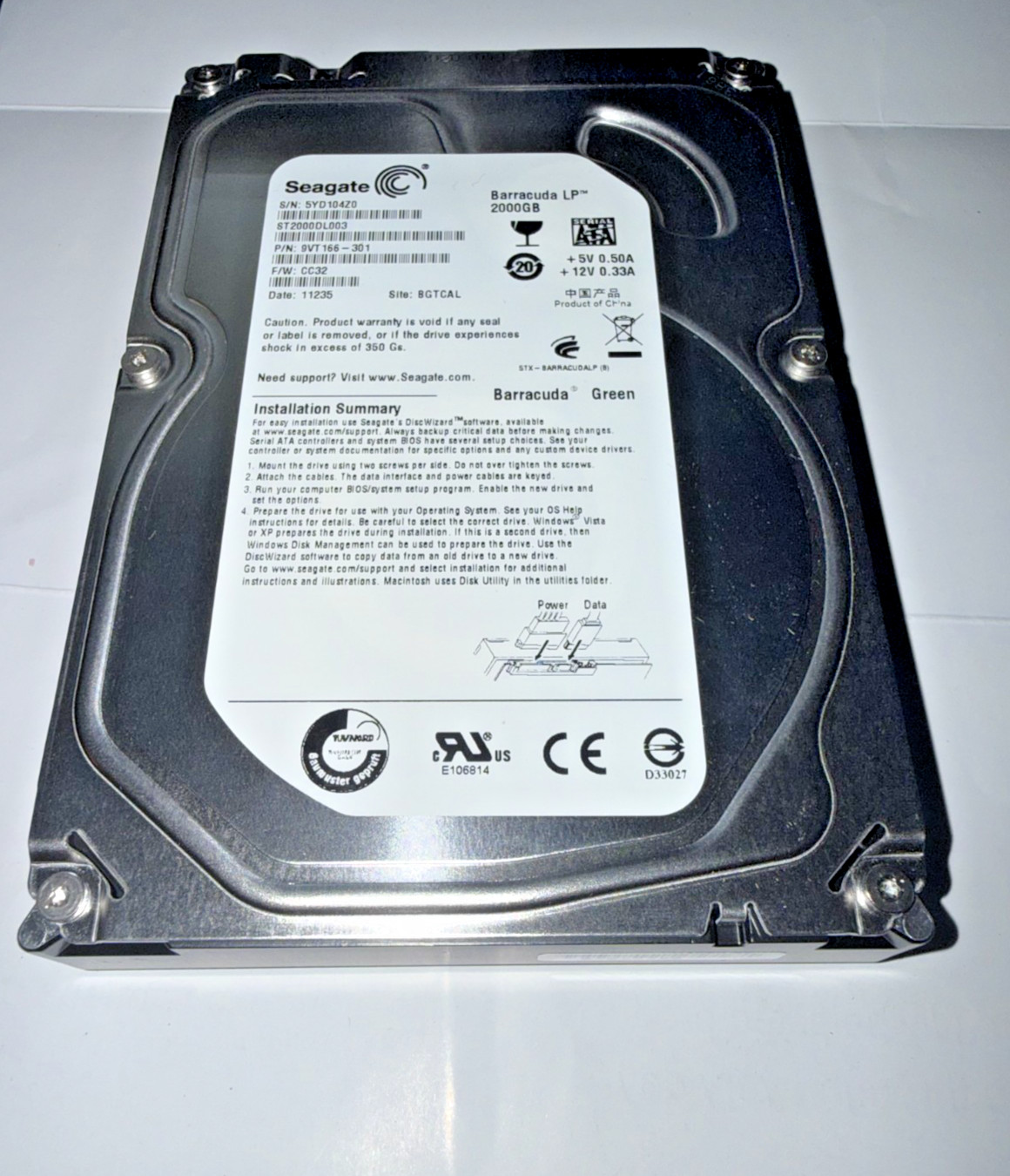 SEAGATE Barracuda Green Internal HDD ST2000DL003  2TB SATA 6GB/s 5900 RPM 3.5"
