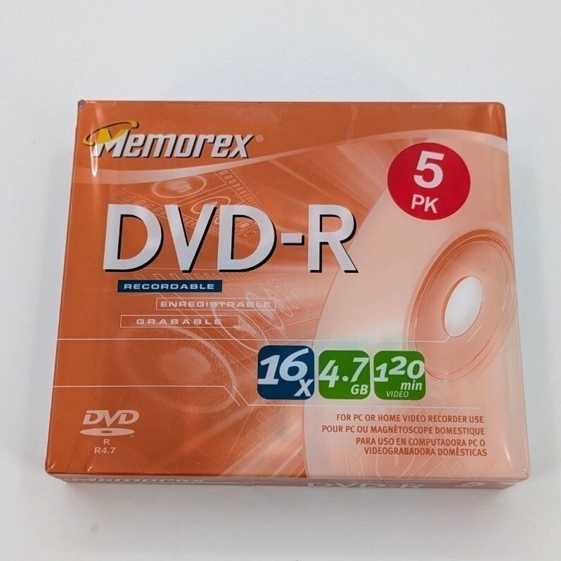 Memorex DVD-R 4.7GB 16x 120 Min Blank Recordable Media Discs 5 Pack New Sealed