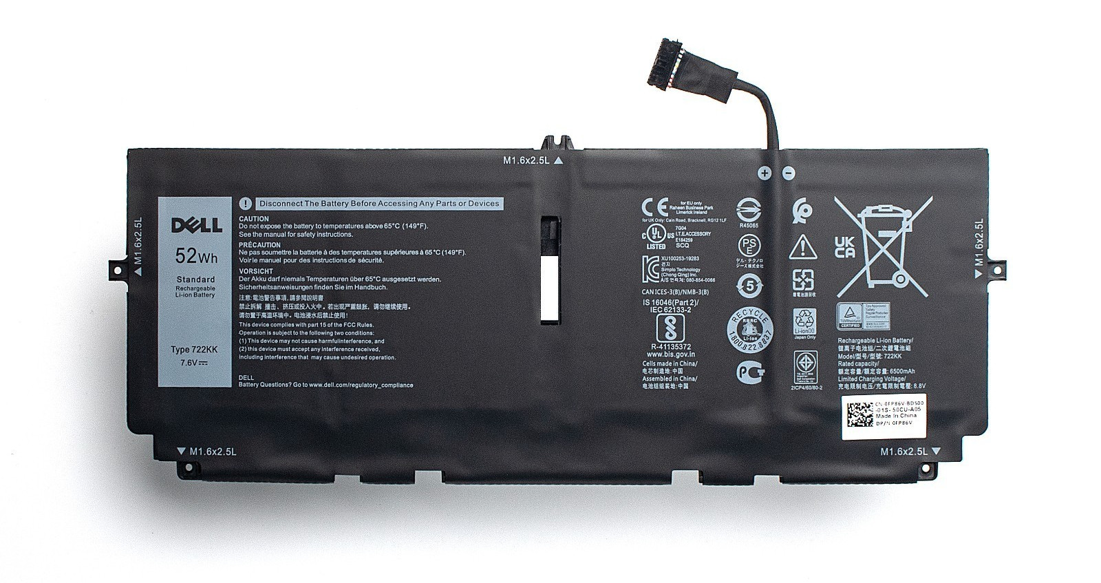 Original 52WH 722KK Battery For Dell XPS 13 9300 9310 P117G P117G001 2XXFW NEW