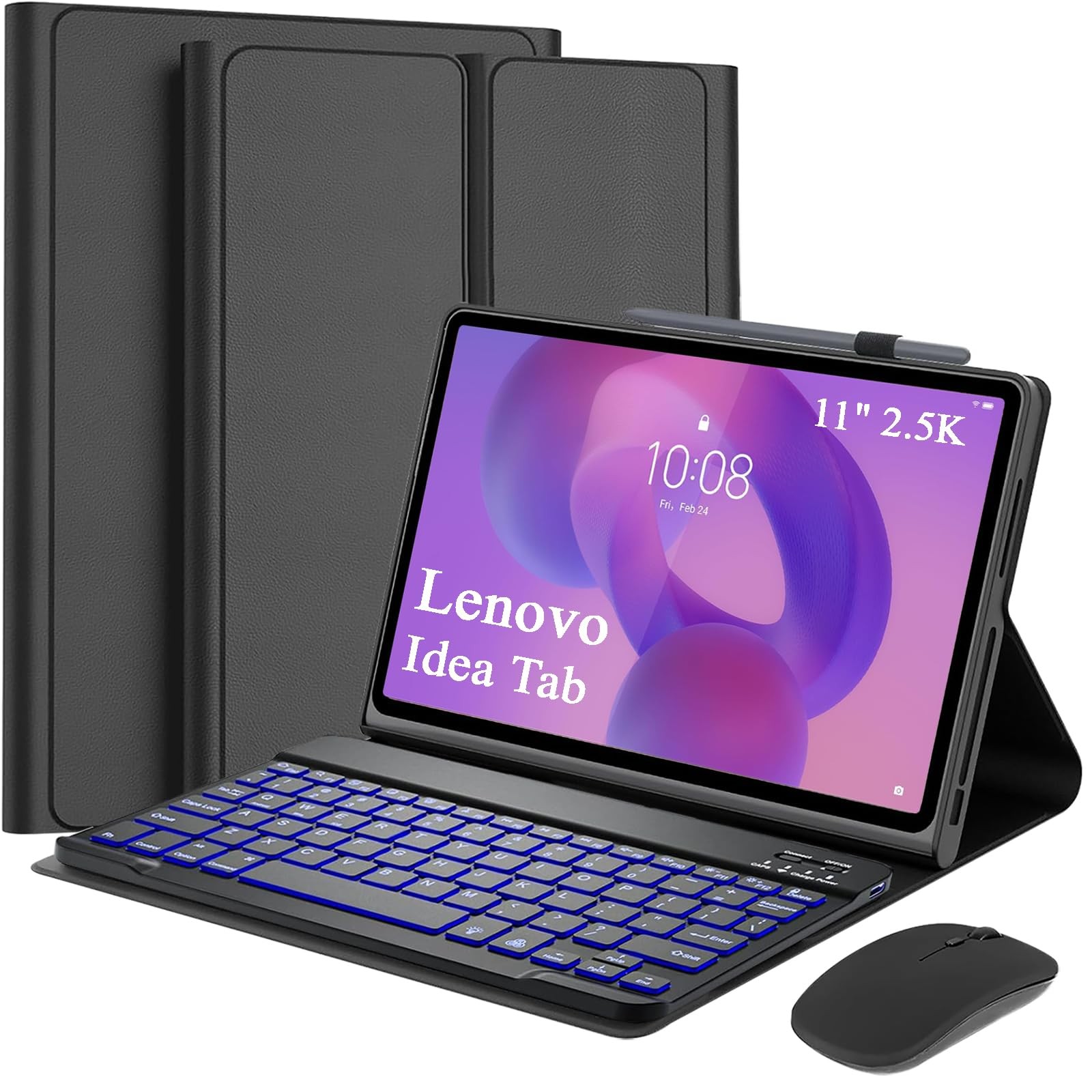 Backlit Keyboard Case & Mouse for Lenovo Idea Tab 11 2025 TB336FU TB336ZU Black