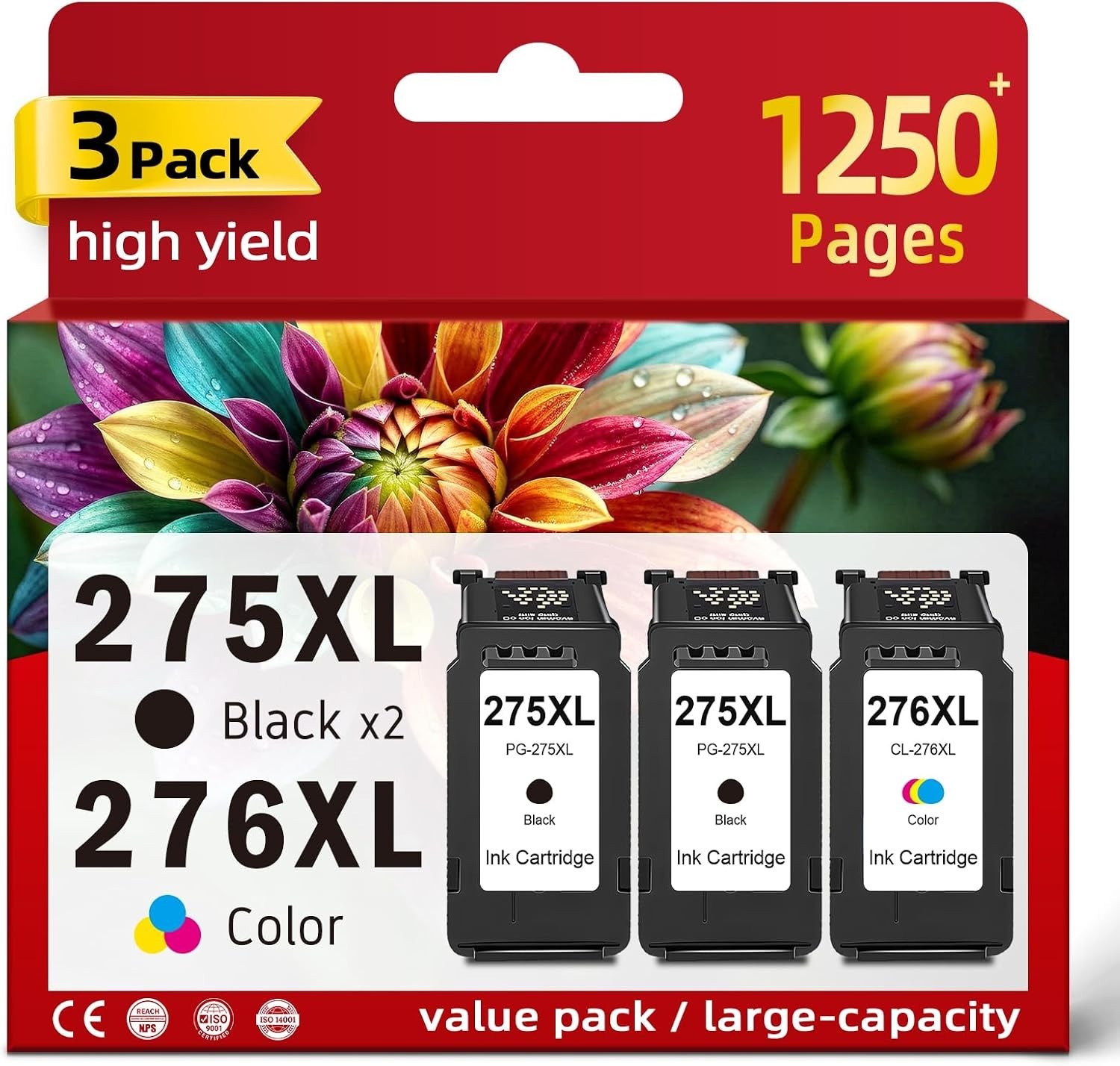 275XL 276XL Ink 3-Pack for Canon PIXMA TS3520 TS3720 TR4720 TR4722