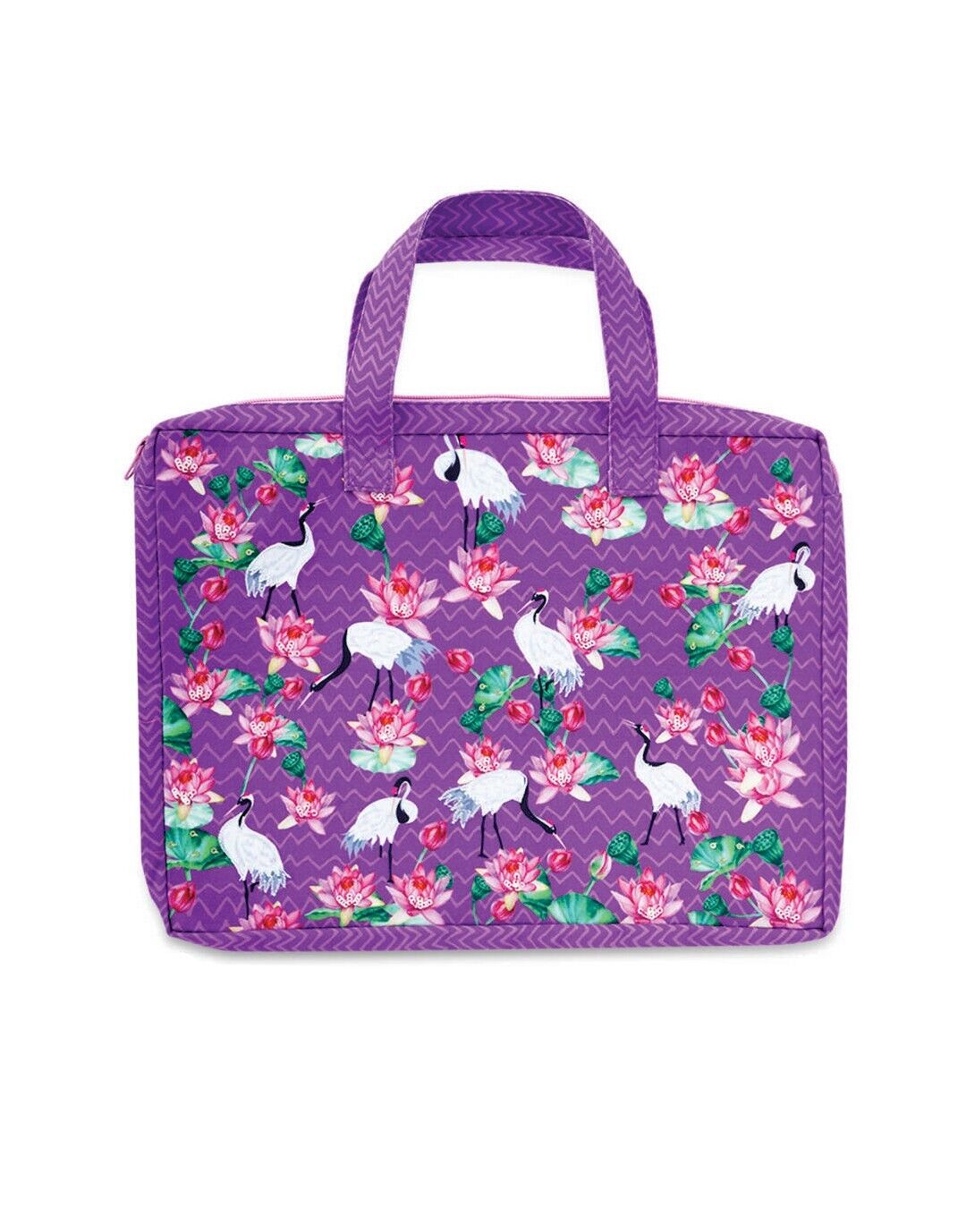 Handcraft Printed Canvas Purple Crane With Lotus Laptop Sleeve for Women & Girl