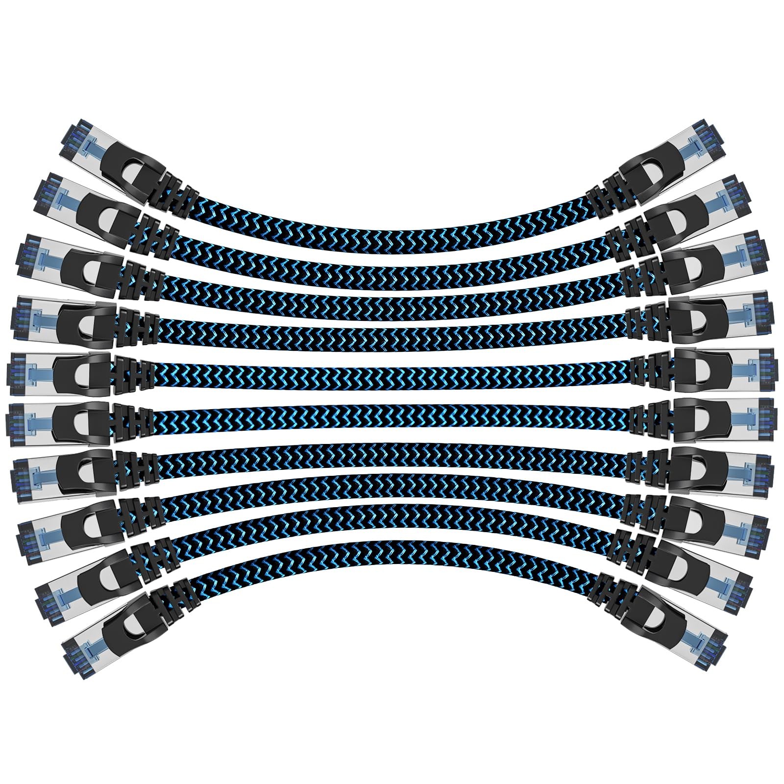 Cat8 Ethernet Cable 3 FT 10 PCS High Speed 40Gbps 2000MHz Braided Blue LAN