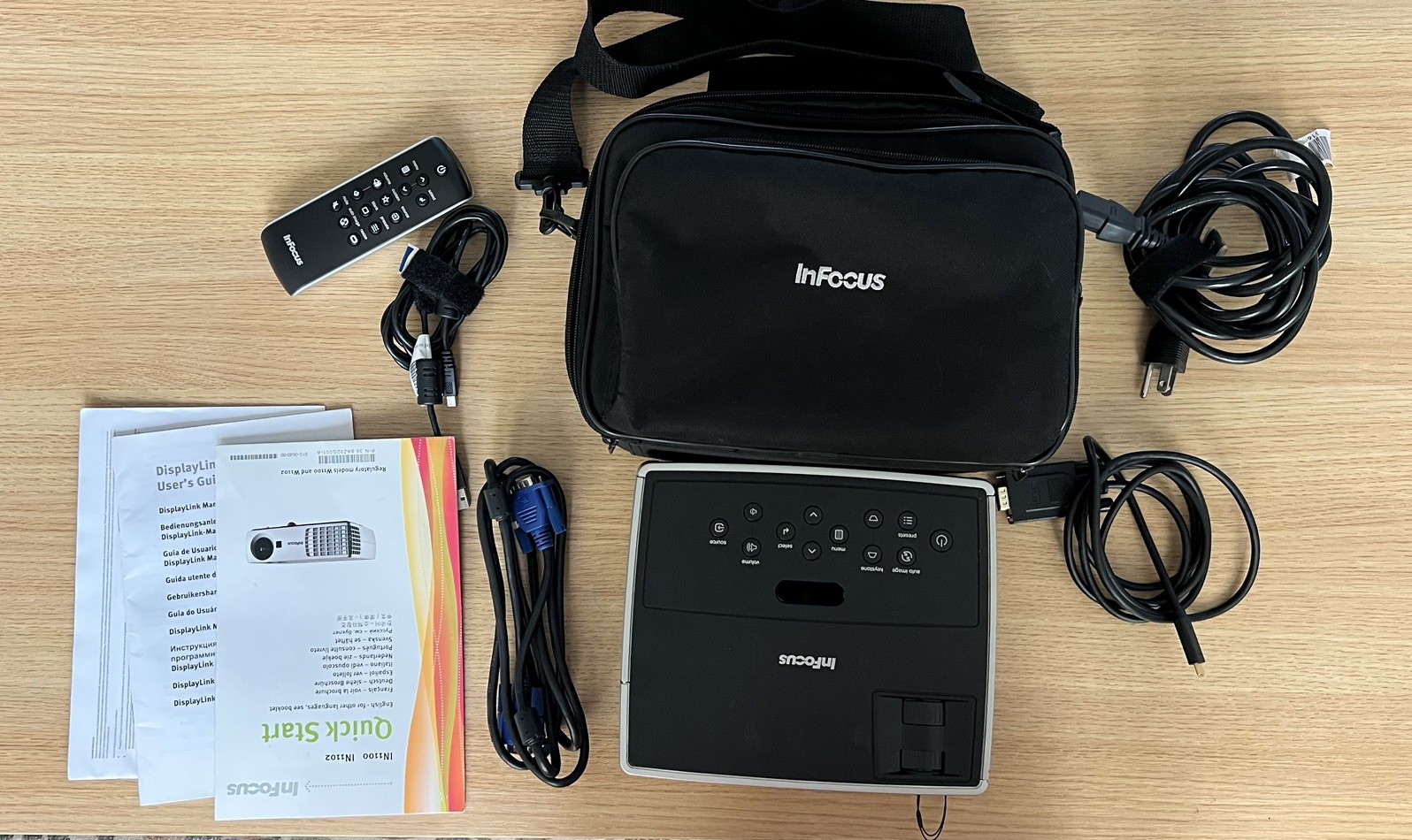 InFocus Projector Model: IN 1100 with remote, cables,  manual & carrying case