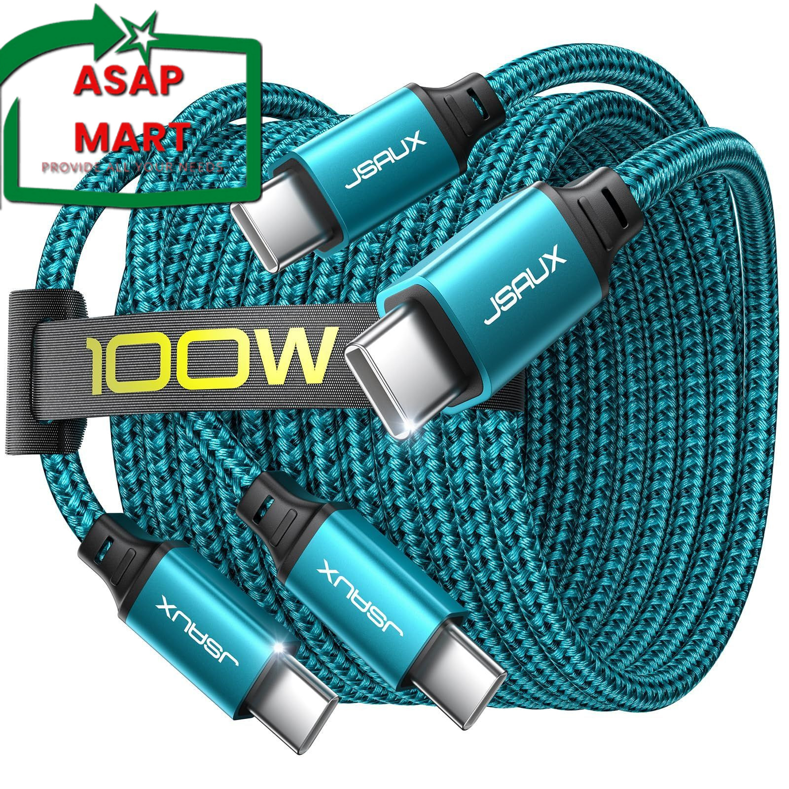 JSAUX 100W USB C to C Cable [2-Pack 6.6FT], Type C 6.6ft+6.6ft, Green 