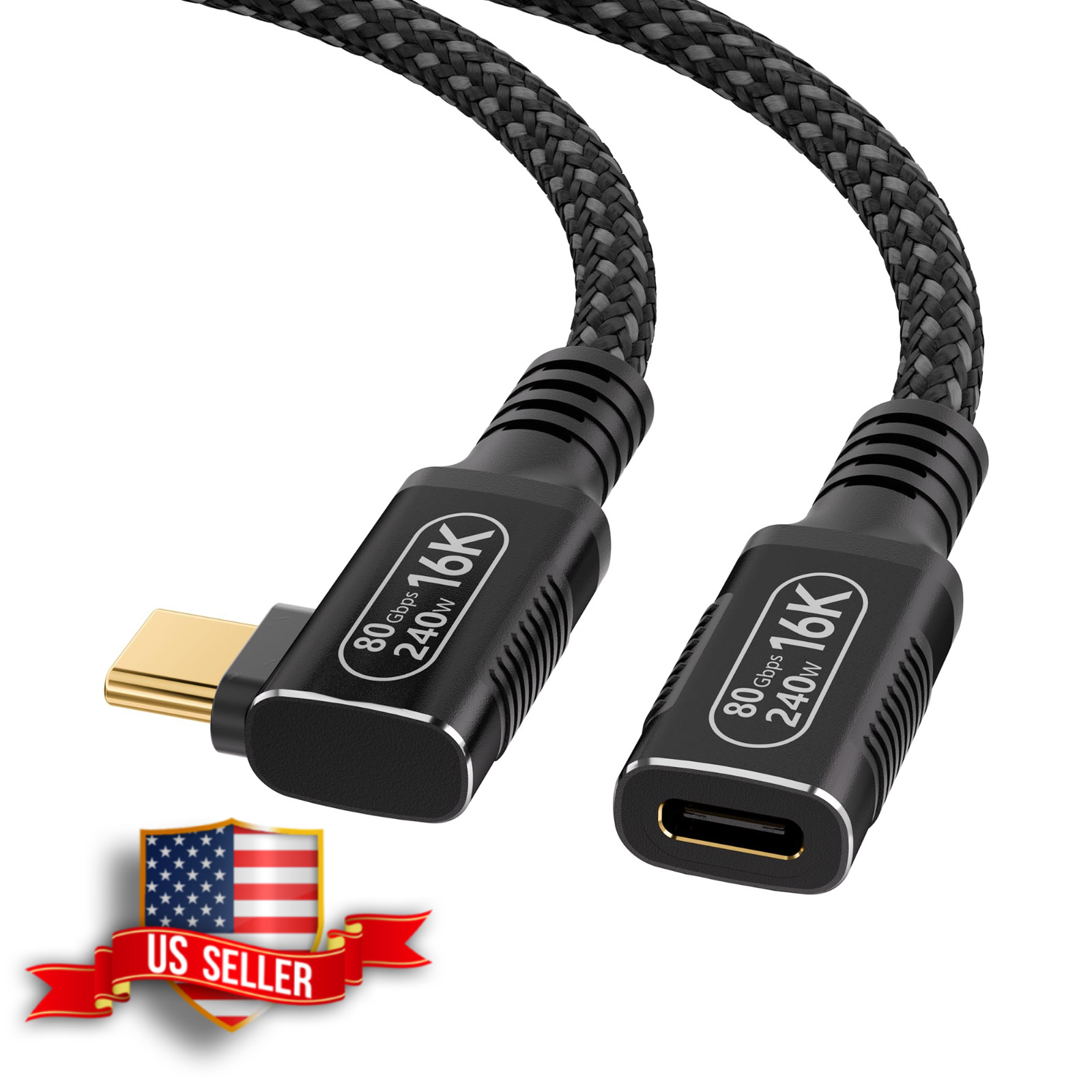 80Gbps USB-C Extension Cable 90-Degree Right Angle 240W 16K Dual 8K 0.5m