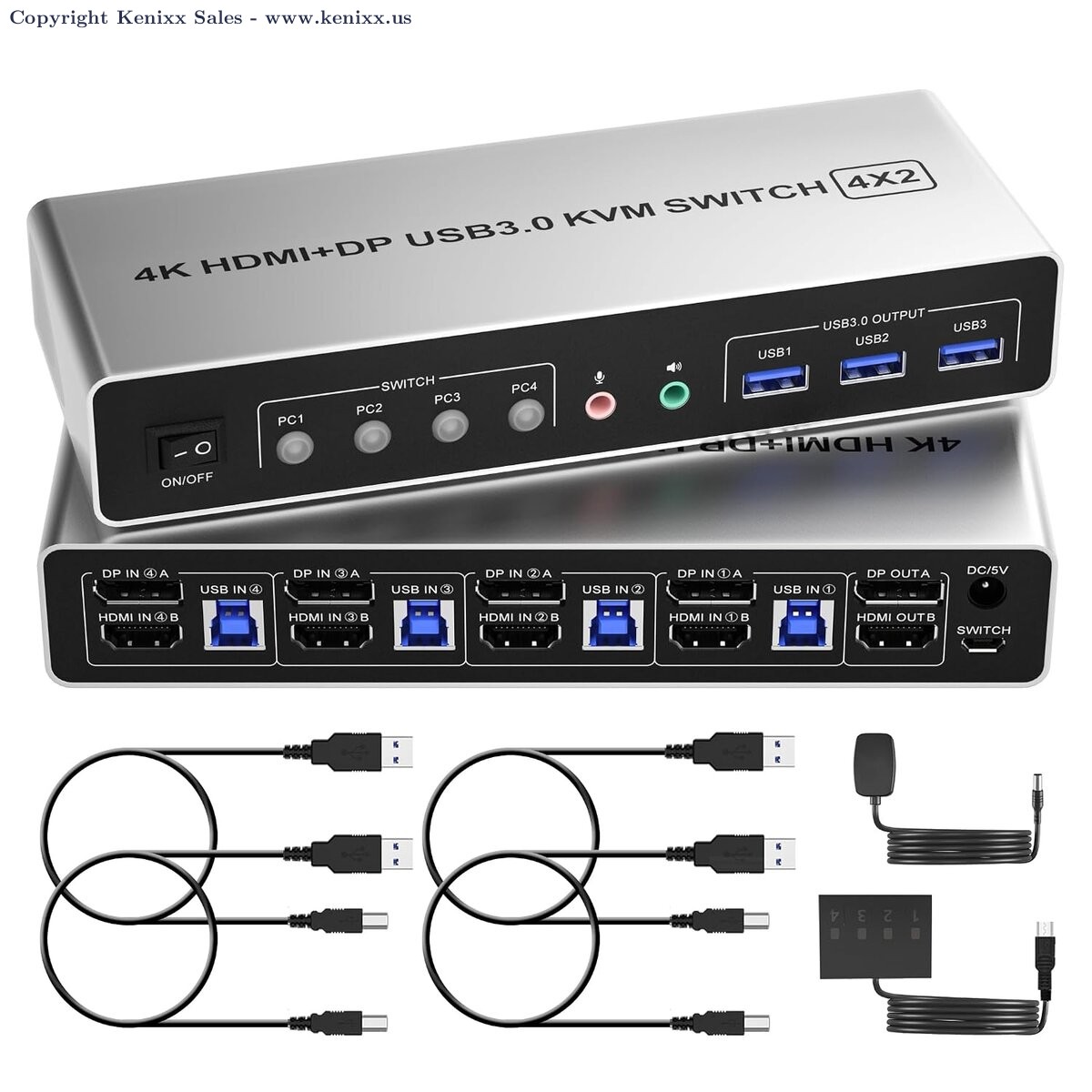 4K Dual Monitor KVM Switch HDMI DP 2 Monitors 4 Computers USB 3.0 Audio Mic