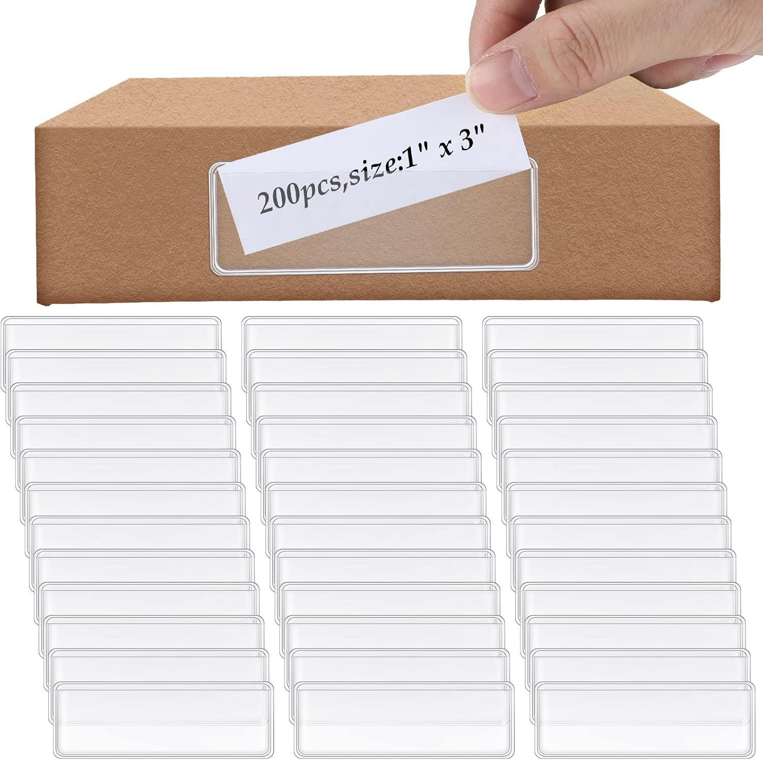 200 Pcs Label Holder Self Adhesive Clear Pocket 3X1 Inch Plastic Shelf Tag Stick