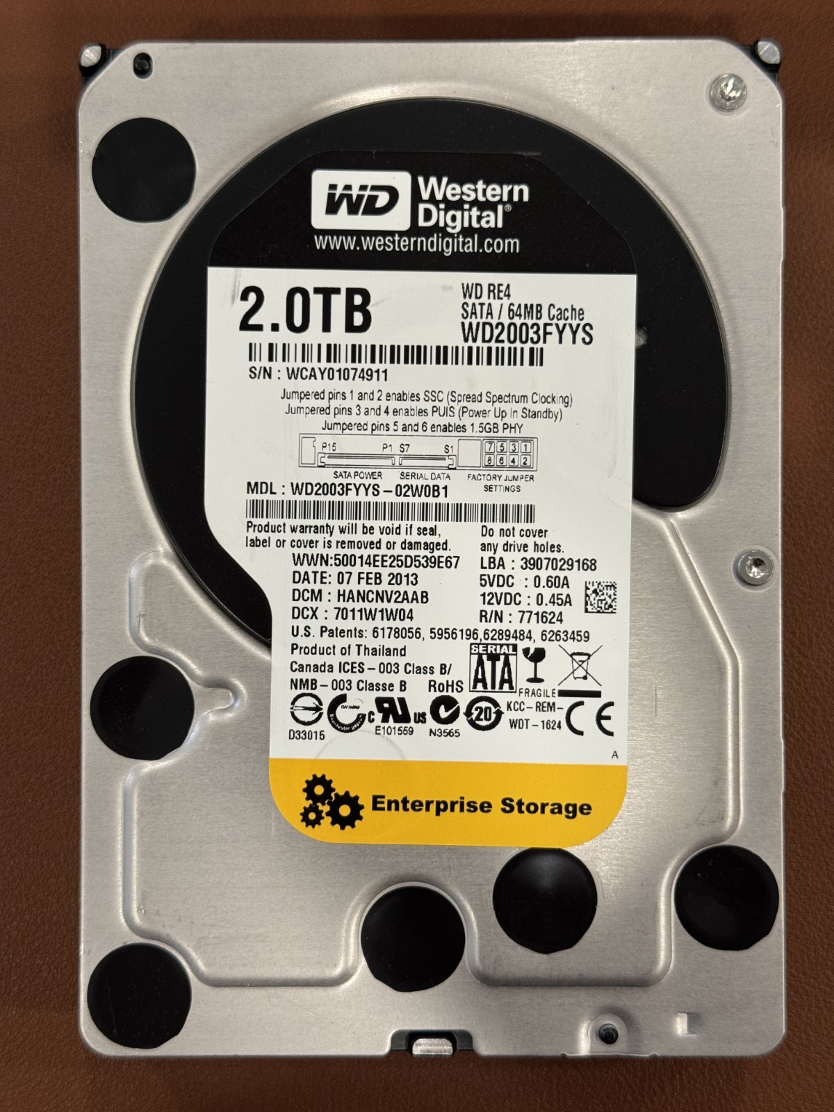 Western Digital WD2003FYYS-02W0B1 2TB HDD (POC-75, POH-63,568)